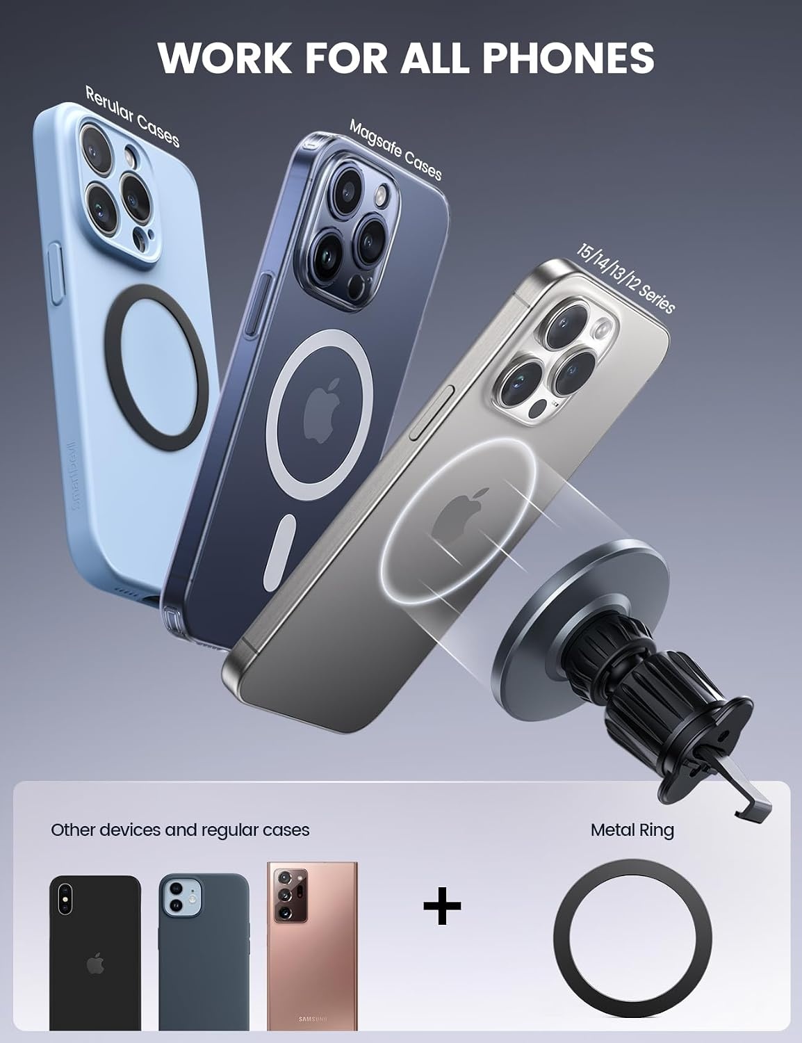 image:imageLamicall for MagSafe Car Mount Vent 20x Magnets Phone Holder for iPhone 17 Metal Hook Magnetic Phone Holders for Your Car 360 Rotation Car Phone Holder Gift Accessories for iPhone 1716 Pro Max Case