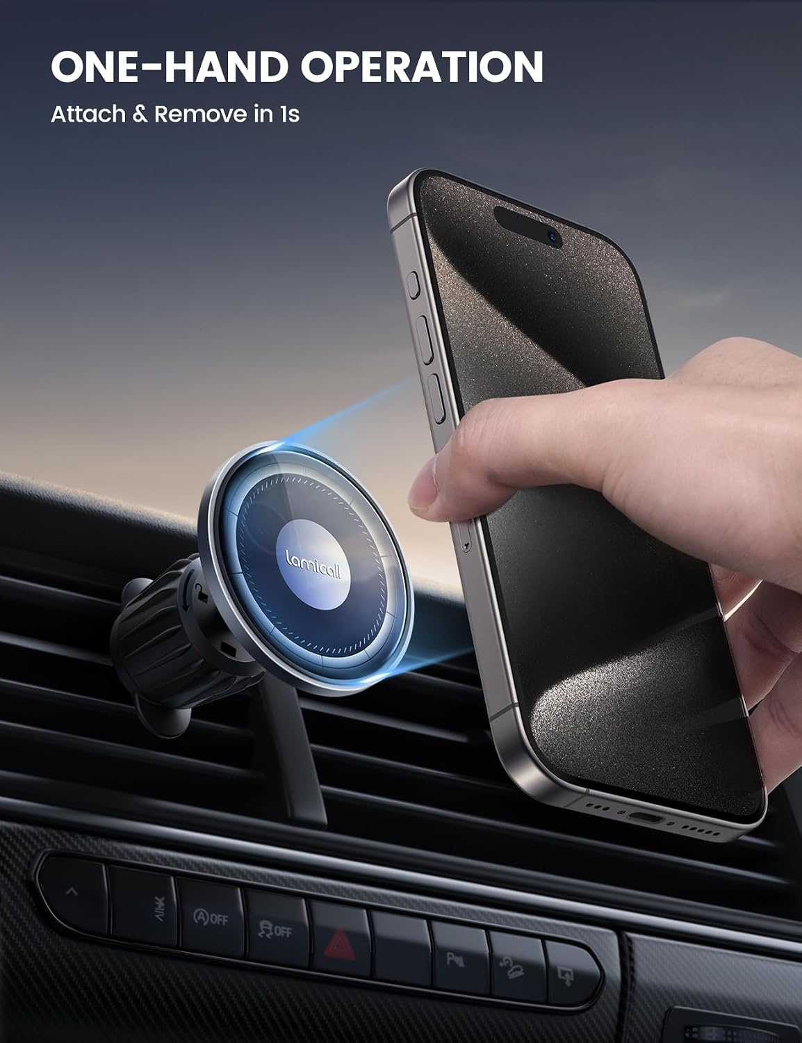image:imageLamicall for MagSafe Car Mount Vent 20x Magnets Phone Holder for iPhone 17 Metal Hook Magnetic Phone Holders for Your Car 360 Rotation Car Phone Holder Gift Accessories for iPhone 1716 Pro Max Case