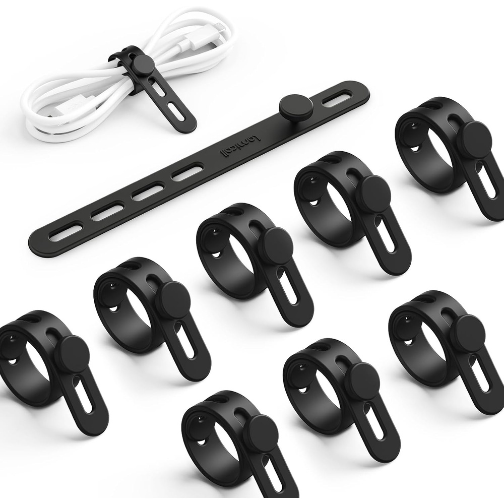 image:imageLamicall 100Pack Reusable Cable Ties 6Inch Nylon Hook Loop Straps Durable Cord Organizer Cable Management Wraps Wire Storage for Computer PC Home Office Travel Accessories GadgetsClassic Black