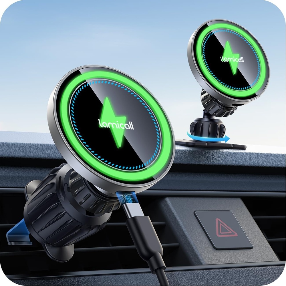 image:imageLamicall 15W for MagSafe Car Mount Charger Vent Dashboard 360 for iPhone 20x Strong Magnets Wireless Car Phone Holder Charger Phone Holder Accessories for Women Men for iPhone 17 16 Pro Max SilverNEW Upgraded Silver
