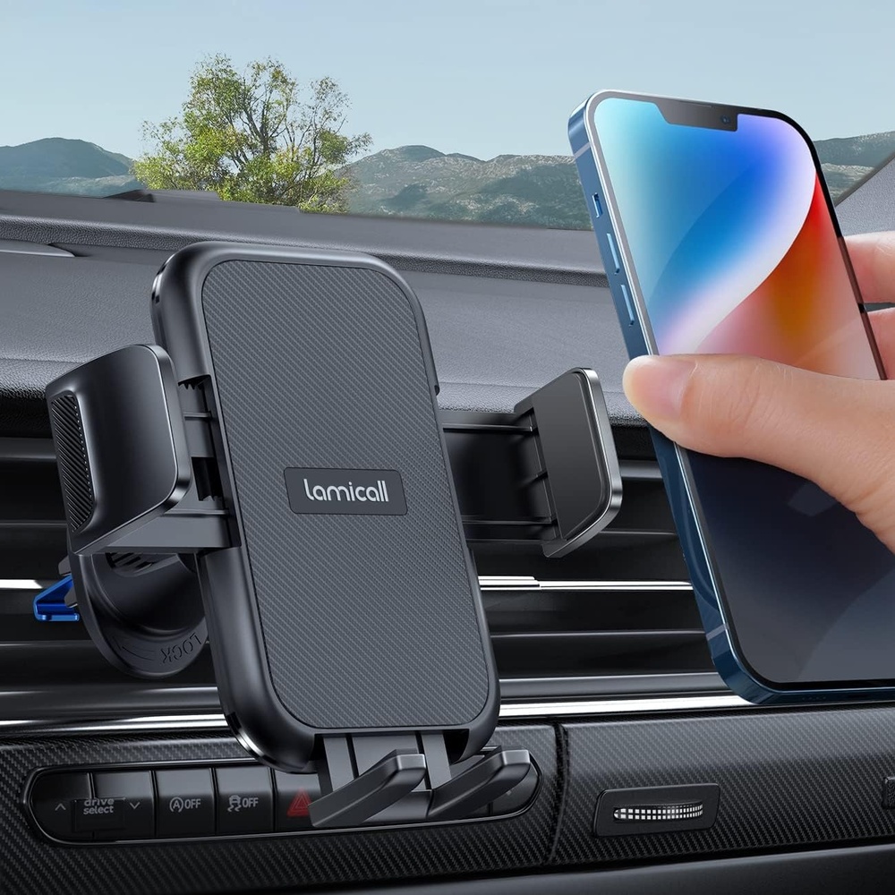 image:imageLamicall 2026 Wider Clamp amp Metal Hook Car Phone Holder Vent Accessories Thick Cases Friendly Phone Holders for Your Car Mount Hands Free for Women Men Gift for iPhone 17 16 15 14 13 Pro Max BlackNEW Upgraded Dark Grey