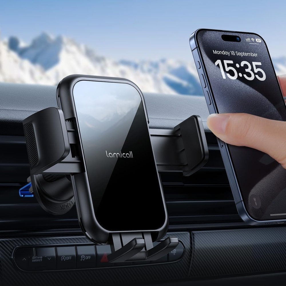 image:imageLamicall 2026 Wider Clamp amp Metal Hook Car Phone Holder Vent Accessories Thick Cases Friendly Phone Holders for Your Car Mount Hands Free for Women Men Gift for iPhone 17 16 15 14 13 Pro Max BlackNEW Upgraded Lucite Black