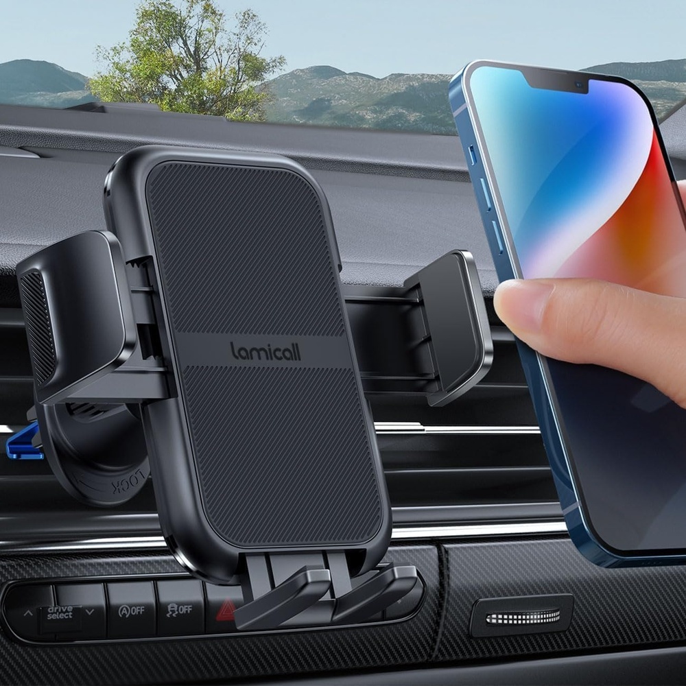 image:imageLamicall 2026 Wider Clamp amp Metal Hook Car Phone Holder Vent Accessories Thick Cases Friendly Phone Holders for Your Car Mount Hands Free for Women Men Gift for iPhone 17 16 15 14 13 Pro Max BlackBlack