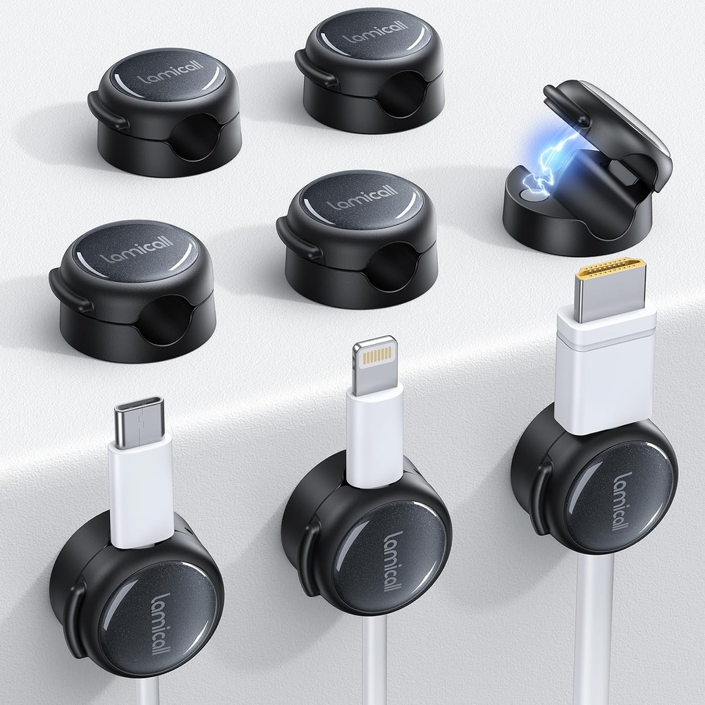image:imageLamicall 8 Pack Magnetic Cord Organizer CrystalClear Cable Clips N52 Magnet Phone Charging Cord Holder Adhesive Wire Holder for Home Office Nightstand Christmas Organizer AccessoriesMisty Black