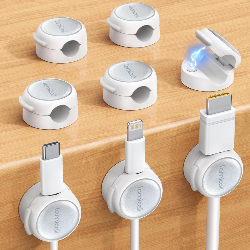 image:imageLamicall 8 Pack Magnetic Cord Organizer CrystalClear Cable Clips N52 Magnet Phone Charging Cord Holder Adhesive Wire Holder for Home Office Nightstand Christmas Organizer Accessories Snow White