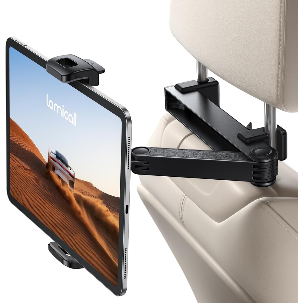 image:imageLamicall Car Headrest Tablet Holder Lockable Car Backseat Mount  3 in 1 Extension Arm Gifts Road Trip Essentials for Kids for iPad Pro Air Mini Fire HD 4713 Tablets