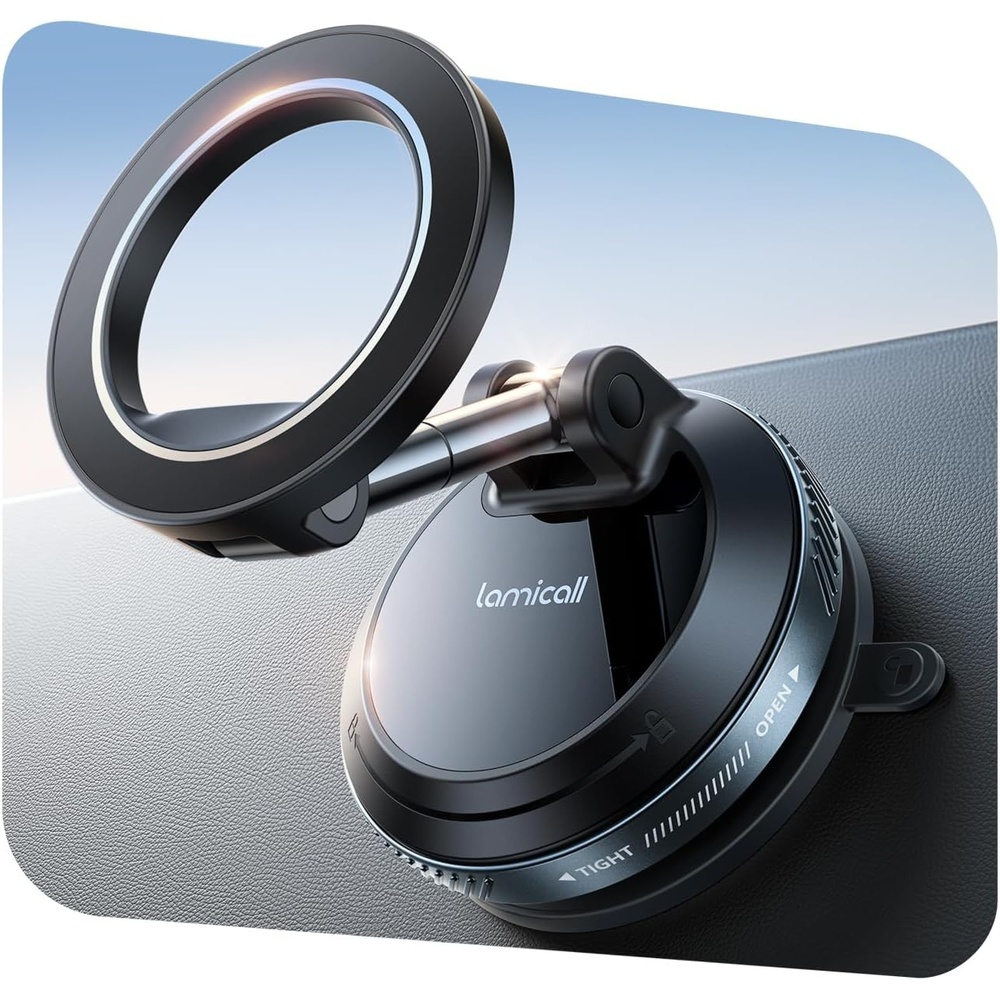 image:imageLamicall Car Phone Holder for Magsafe Dashboard Windshield Nano Gel Vacuum  20X Magnetic Phone Holders for Your Car 360 Suction Cup Phone Mount for iPhone 17 16 15 14 13 12 Pro Max Gift Truck BlackBlack