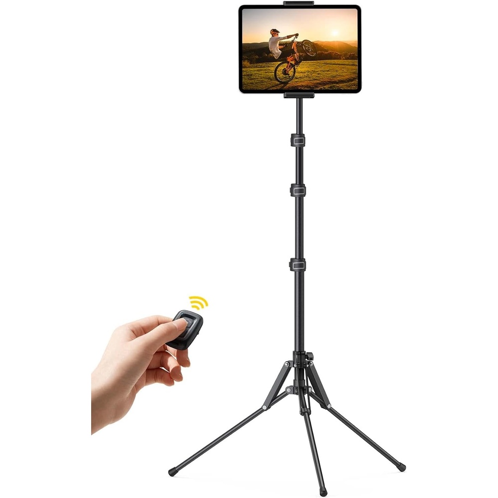 image:imageLamicall Tablet Floor Tripod Stand 649 Fast Adjustable Height iPad Holder Tablet Mount with Bluetooth Remote 649 Fast Height Adjust Watching for 4713 iPad Pro Mini Air Kindle iPhone Fire Tabswith Bluetooth
