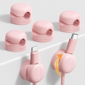 Lamicall 6 Pack Pink Rotatable Spring Cord Organizer Cable Clips | Women Girls Gift Gadget, Adhesive Cable Management for Desk Nightstand Wall, Office Home Dorm Decor, Charger Cord Holder(Sakura Pink)