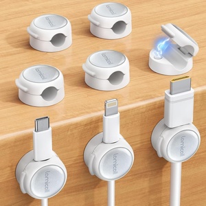 Lamicall 8 Pack Magnetic Cord Organizer, Crystal-Clear Cable Clips | N52 Magnet, Phone Charging Cord Holder, Adhesive Wire Holder for Home Office Nightstand, Christmas Organizer Accessories(- Snow White)