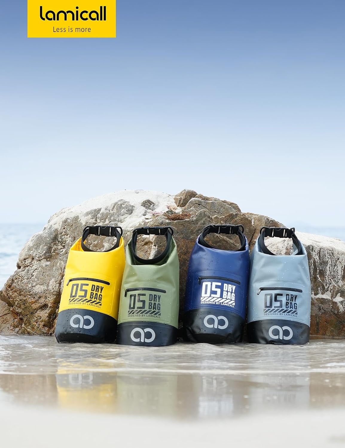 image:imageLamicall 10L amp 40L Dry Bag Waterproof Backpack Zippered Pocket Roll Top Waterproof Bag Navy Blue amp Lemon Yellow
