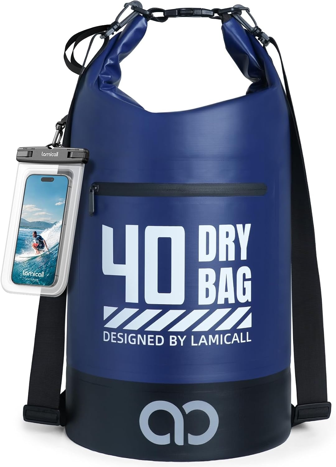 image:imageLamicall 10L amp 40L Dry Bag Waterproof Backpack Zippered Pocket Roll Top Waterproof Bag Navy Blue amp Lemon Yellow