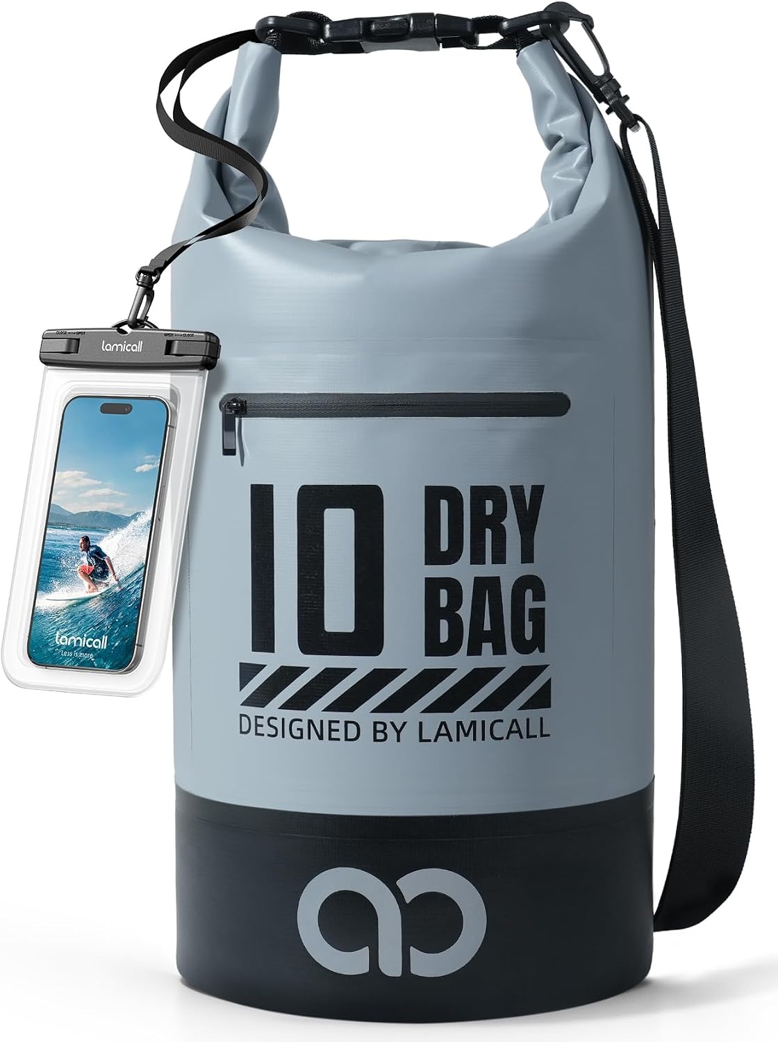 image:imageLamicall 10L amp 40L Dry Bag Waterproof Backpack Zippered Pocket Roll Top Waterproof Bag Navy Blue amp Lemon Yellow