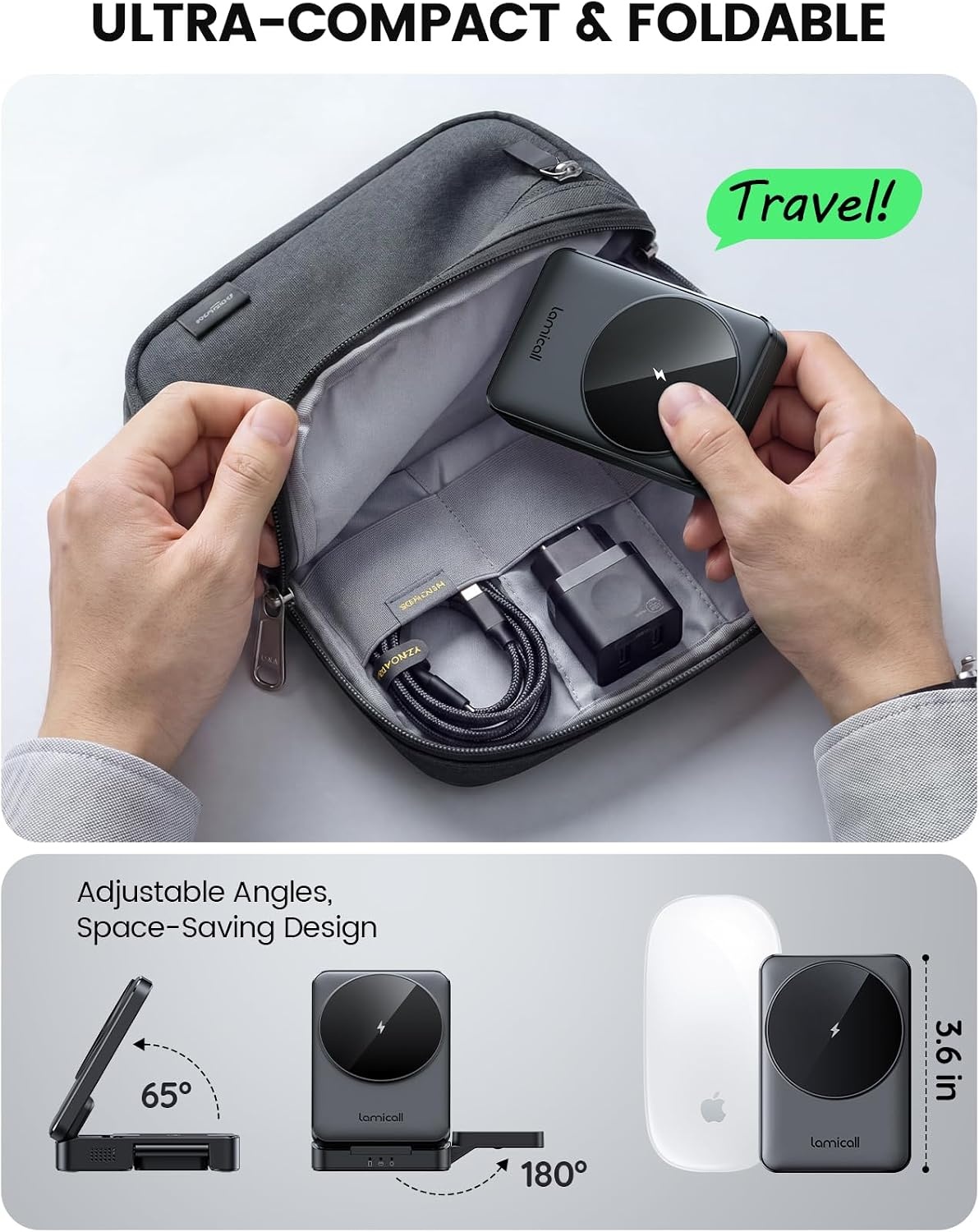 image:imageLamicall 15W Qi2 PalmSized 3in1 Foldable Charging Station for MagSafe TravelReady Wireless Charging Stand for iPhone 17 12 Series AirPods Apple Watch Ultra StayCool DesignNonBatteryBlack