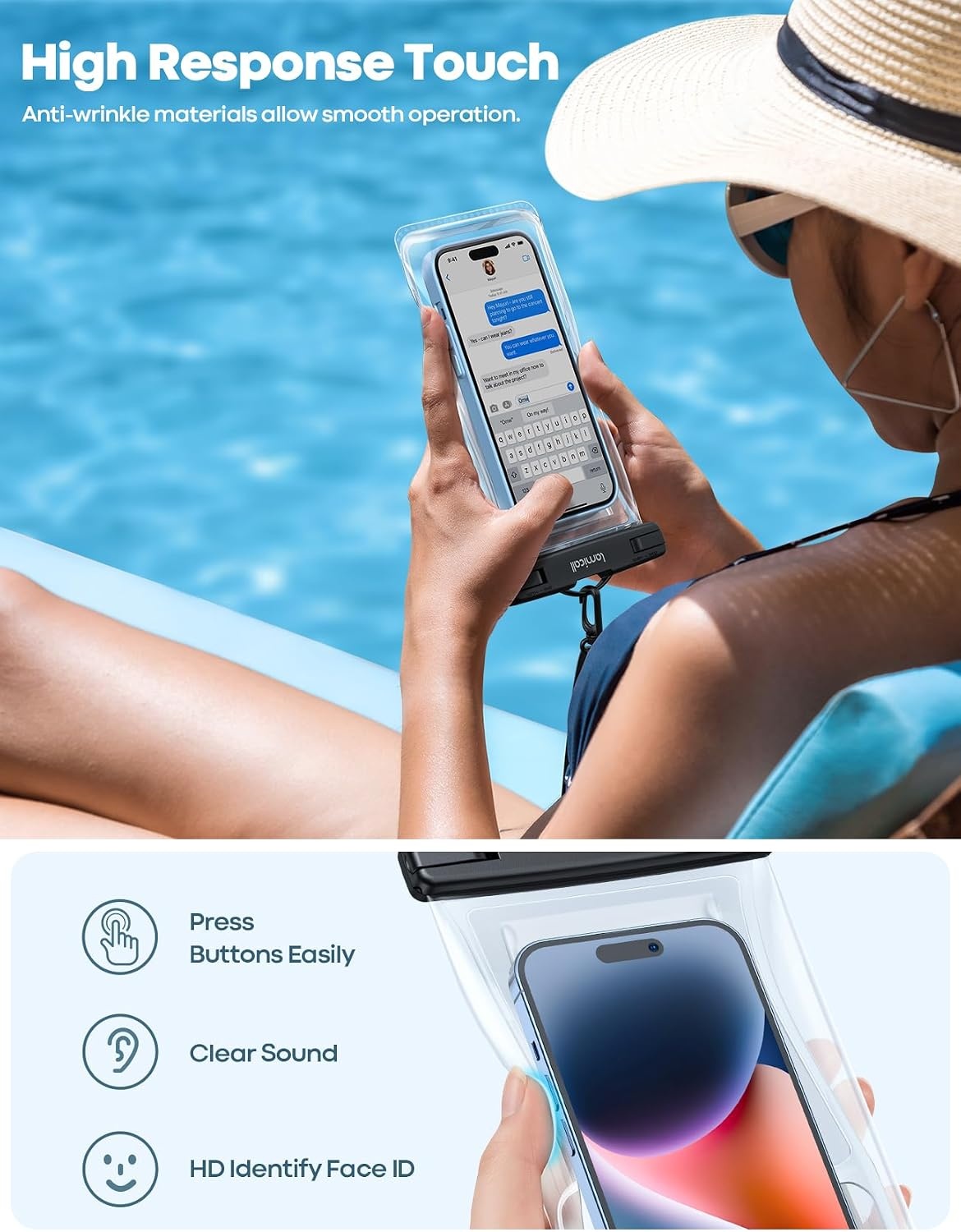 image:imageLamicall 2PCS Waterproof Phone Pouch Floating 88 Soft 3D Seamless Design IPX8 Water Proof Cell Phone for Beach Dry Bag Beach Essentials for Cruise Travel Protector for 47 inches Phone
