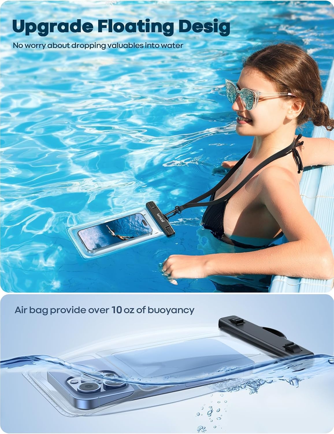 image:imageLamicall 2PCS Waterproof Phone Pouch Floating 88 Soft 3D Seamless Design IPX8 Water Proof Cell Phone for Beach Dry Bag Beach Essentials for Cruise Travel Protector for 47 inches Phone