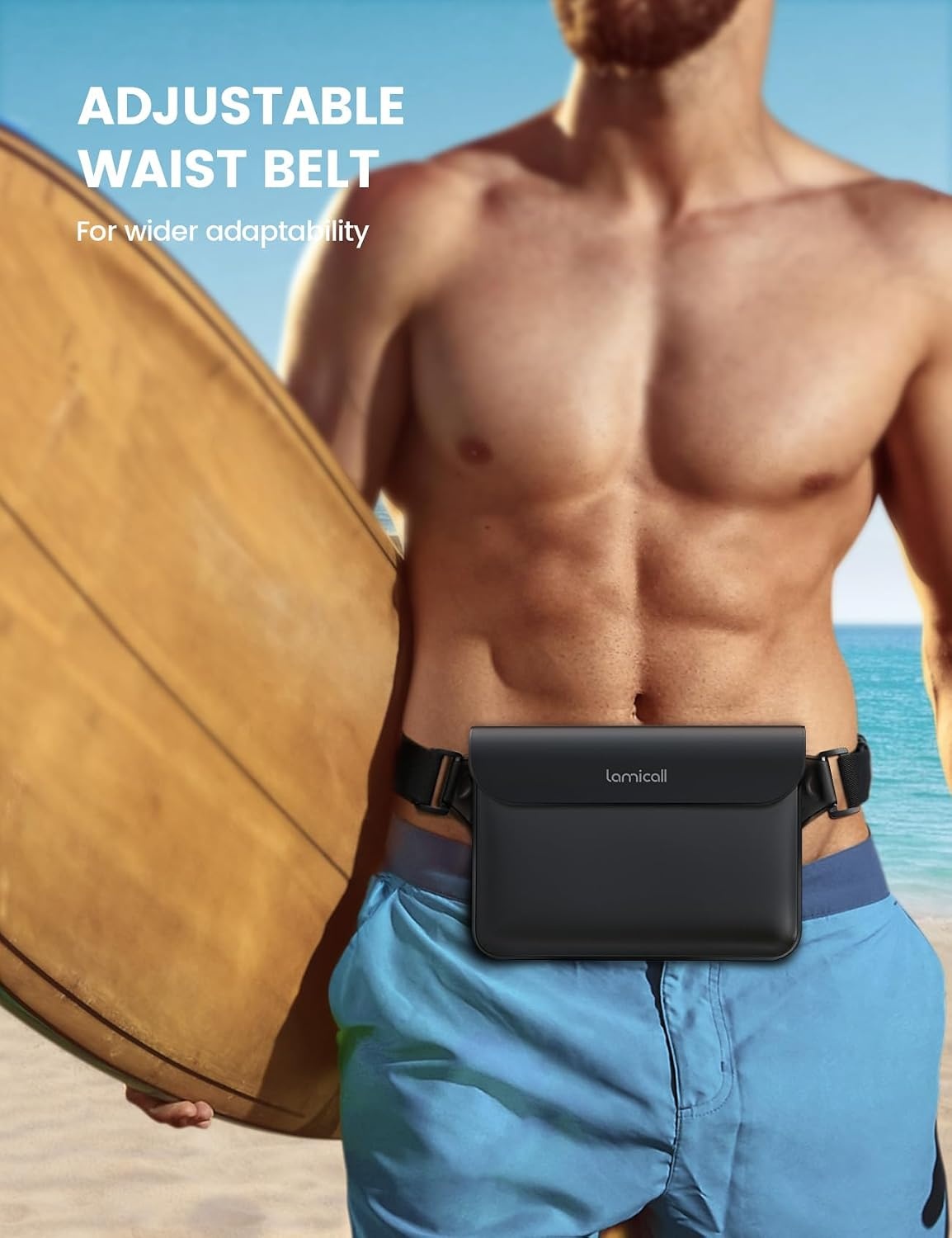 image:imageLamicall 2Pack Waterproof Fanny Packs Dry Bag Pouch Elastic Waist Strap Phone Waterproof Waist Pouch Dry Bag Beach Kayaking Swimming Cruise Essentials 87 for iPhone 16 15 14 13 Pro Max