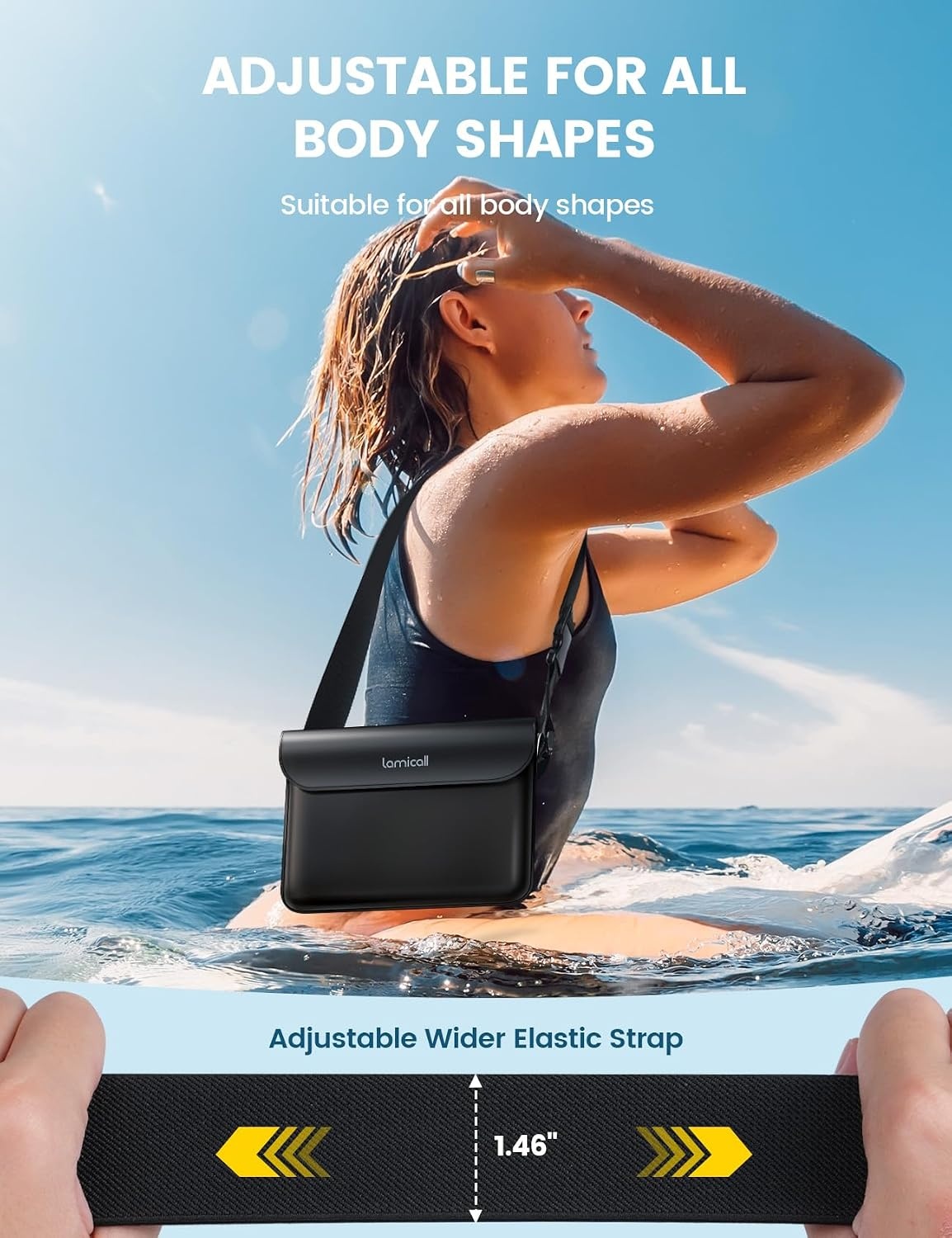 image:imageLamicall 2Pack Waterproof Fanny Packs Dry Bag Pouch Elastic Waist Strap Phone Waterproof Waist Pouch Dry Bag Beach Kayaking Swimming Cruise Essentials 87 for iPhone 16 15 14 13 Pro Max