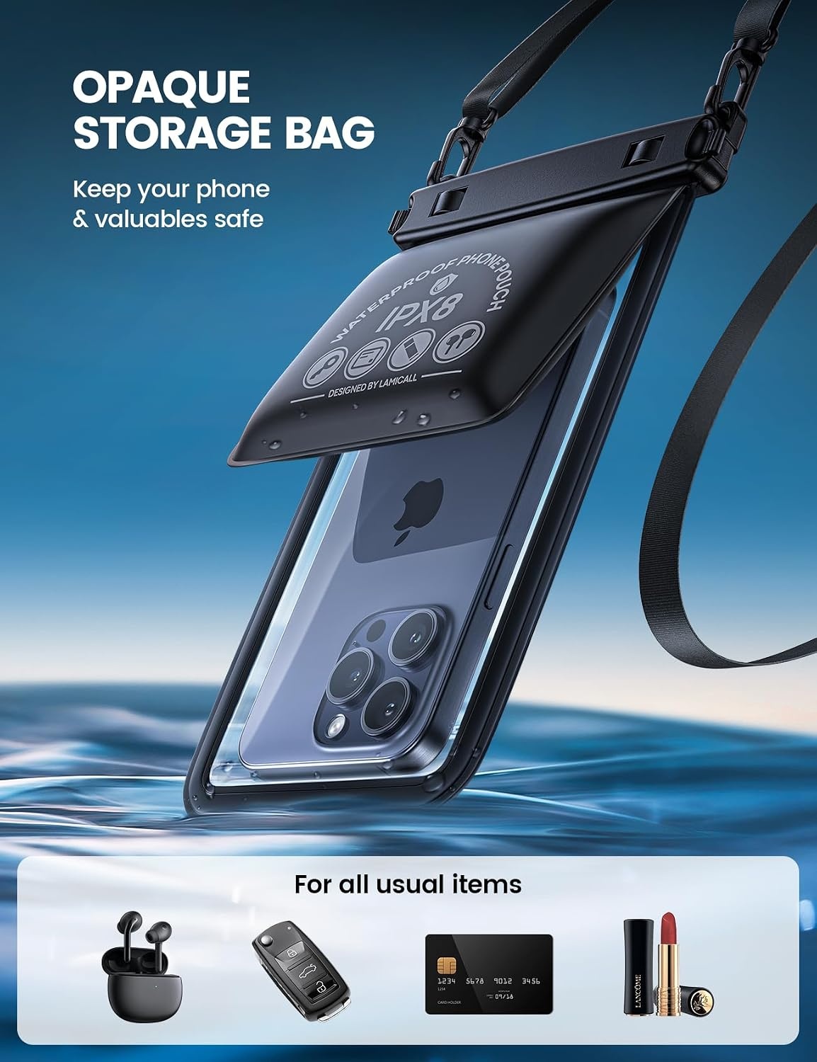 image:imageLamicall 2Spaces Waterproof Phone Pouch amp Shower Phone Holder Waterproof