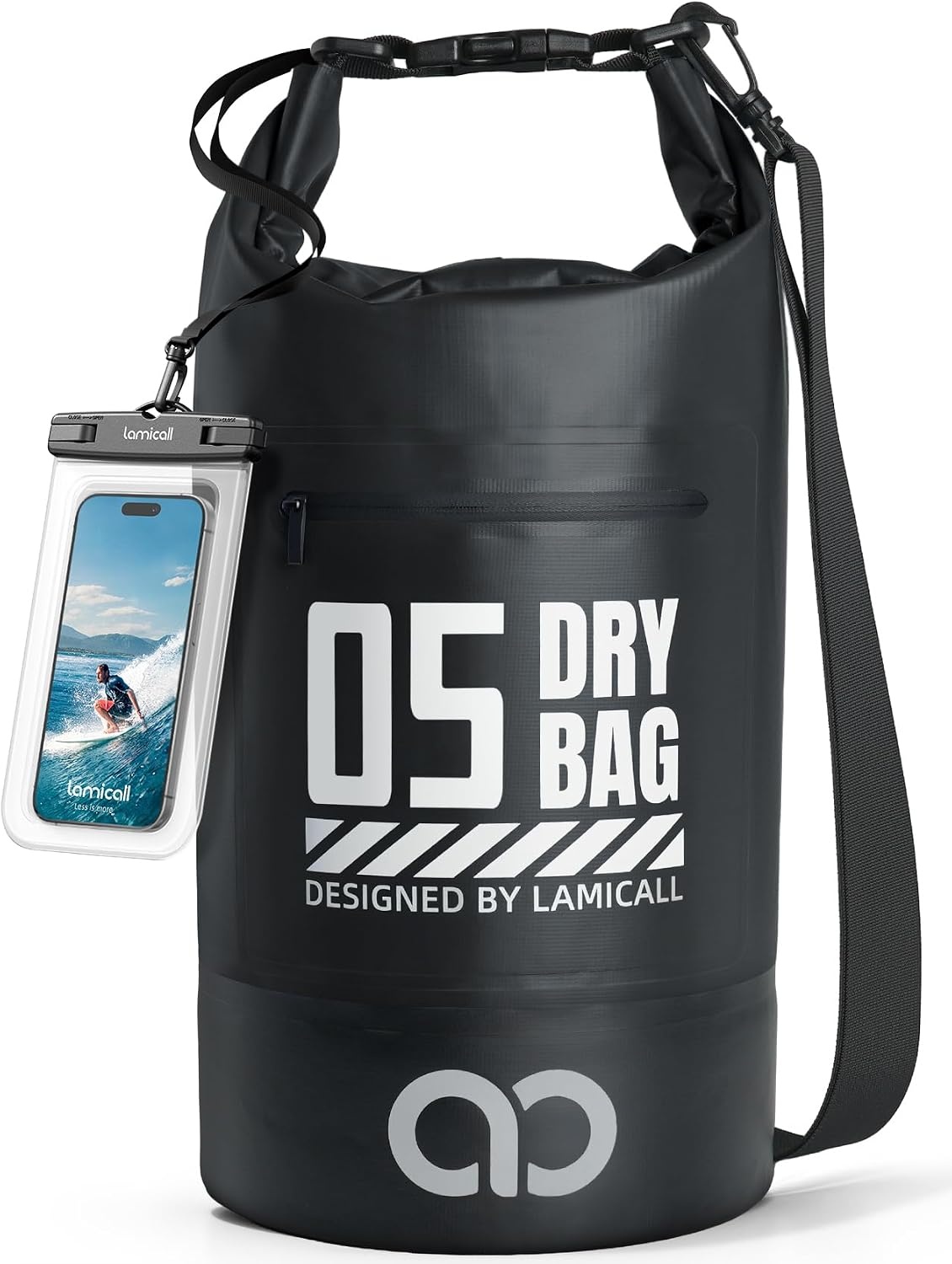 image:imageLamicall 30L amp 5L Dry Bag Waterproof Backpack Zippered Pocket Roll Top Waterproof Bag Blueish Gray amp Black