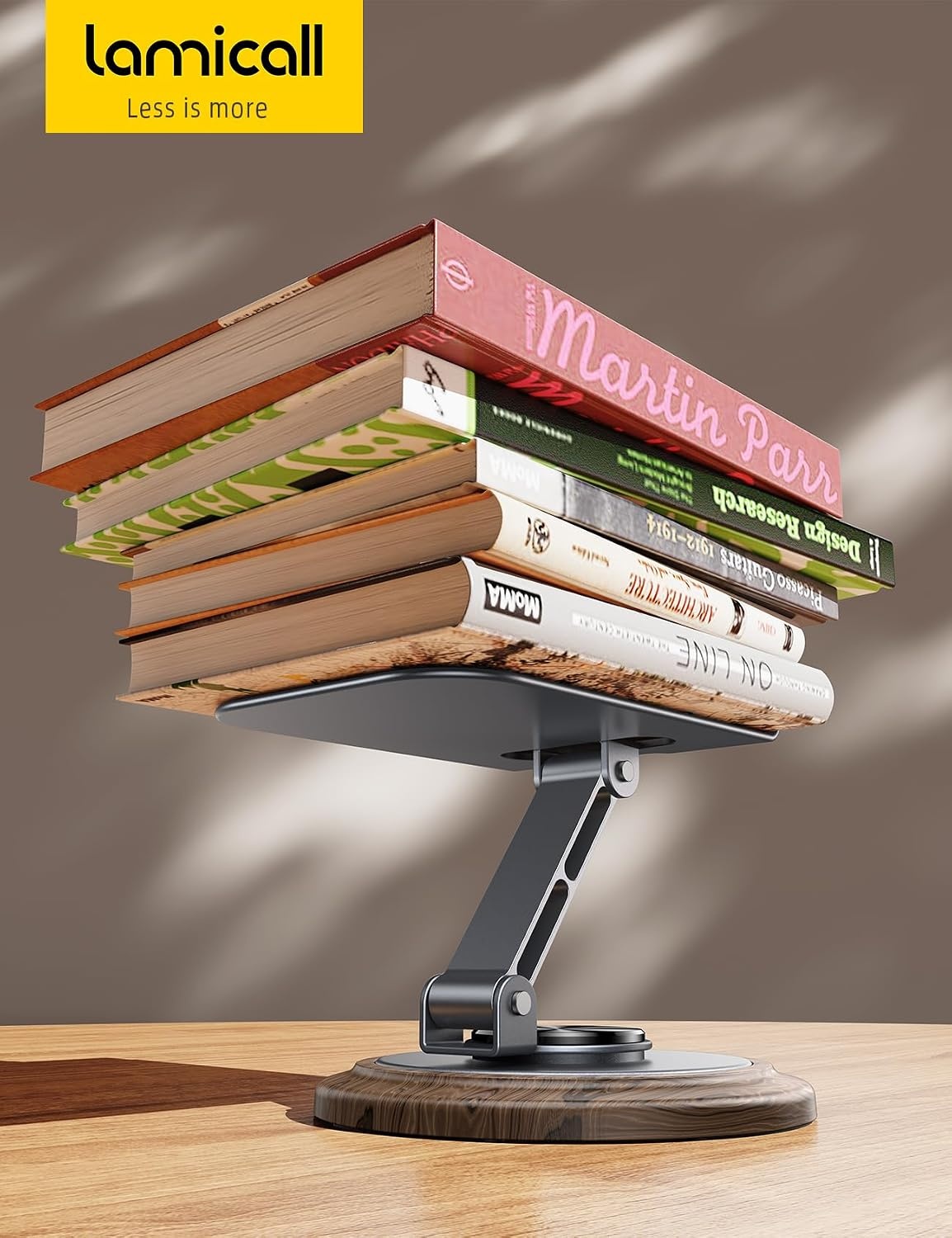 image:imageLamicall 360 Rotation Cell Phone Stand for Desk Sturdy Phone Holder Foldable Adjustable Desktop Phone Stand Office Gaming Desk Accessories for iPhone 17 16 15 14 13 12 Pro Max Galaxy S26 S25Grey