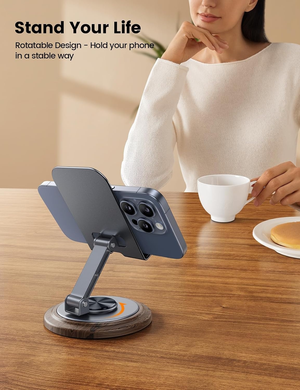 image:imageLamicall 360 Rotation Cell Phone Stand for Desk Sturdy Phone Holder Foldable Adjustable Desktop Phone Stand Office Gaming Desk Accessories for iPhone 17 16 15 14 13 12 Pro Max Galaxy S26 S25Grey