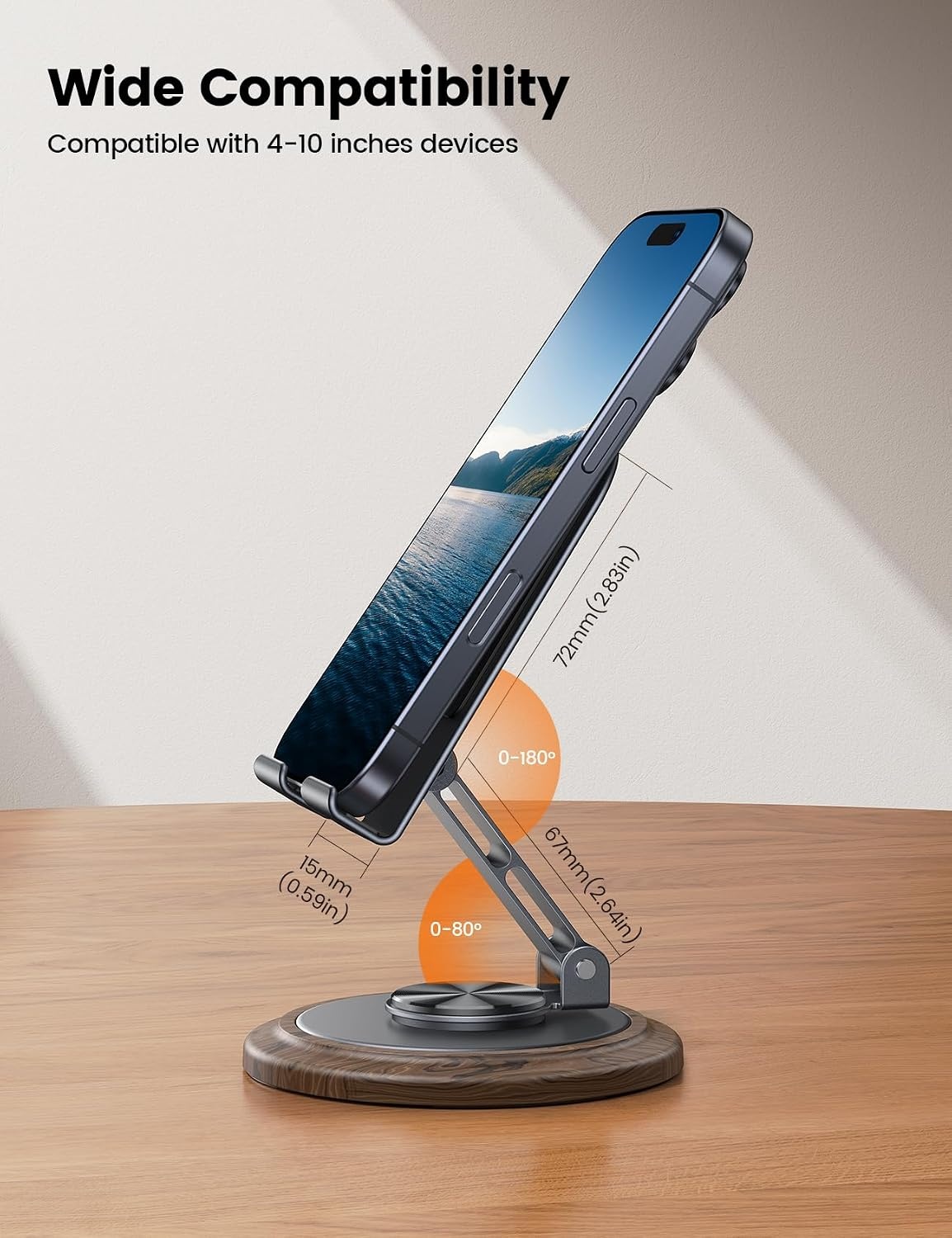 image:imageLamicall 360 Rotation Cell Phone Stand for Desk Sturdy Phone Holder Foldable Adjustable Desktop Phone Stand Office Gaming Desk Accessories for iPhone 17 16 15 14 13 12 Pro Max Galaxy S26 S25Grey