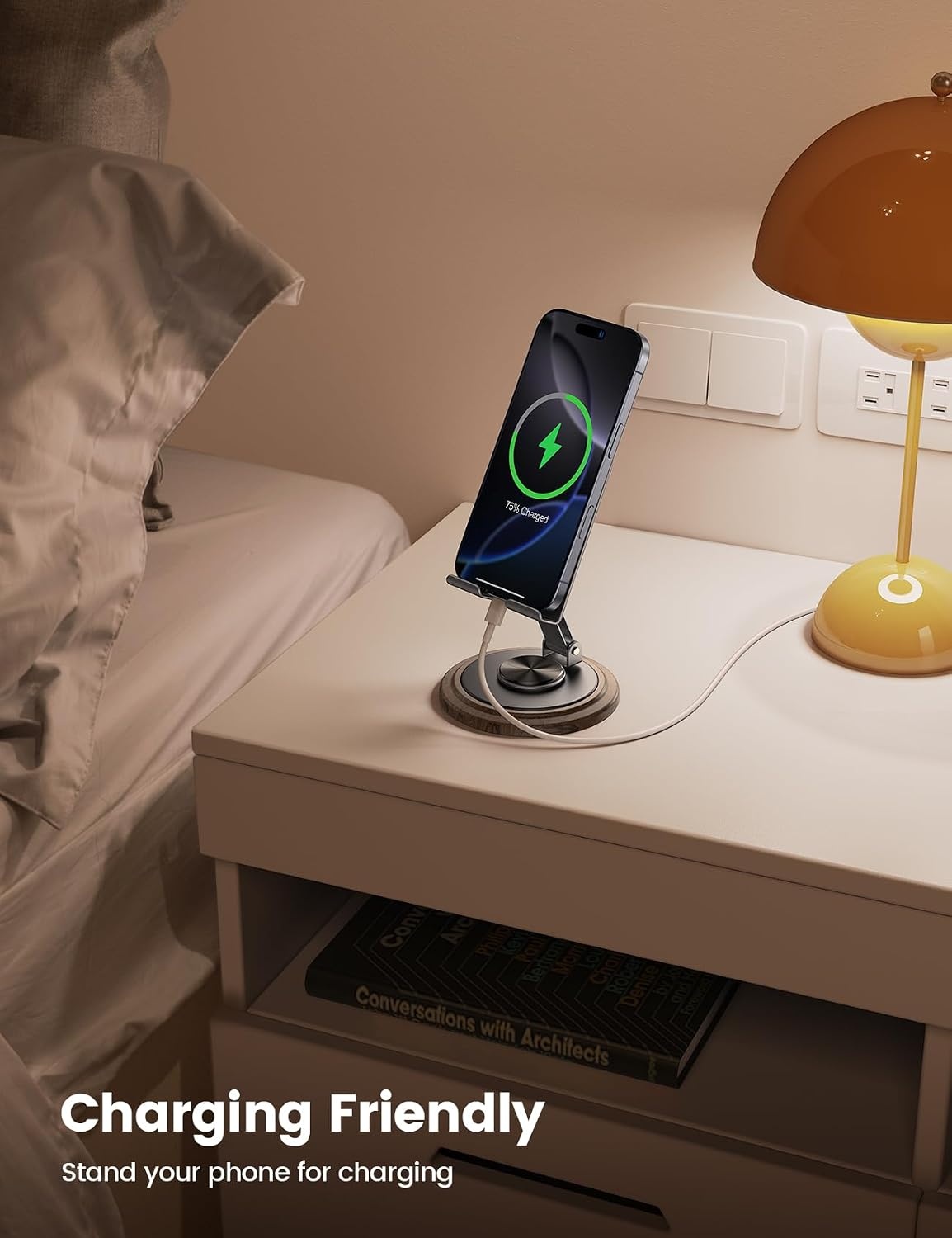 image:imageLamicall 360 Rotation Cell Phone Stand for Desk Sturdy Phone Holder Foldable Adjustable Desktop Phone Stand Office Gaming Desk Accessories for iPhone 17 16 15 14 13 12 Pro Max Galaxy S26 S25Grey