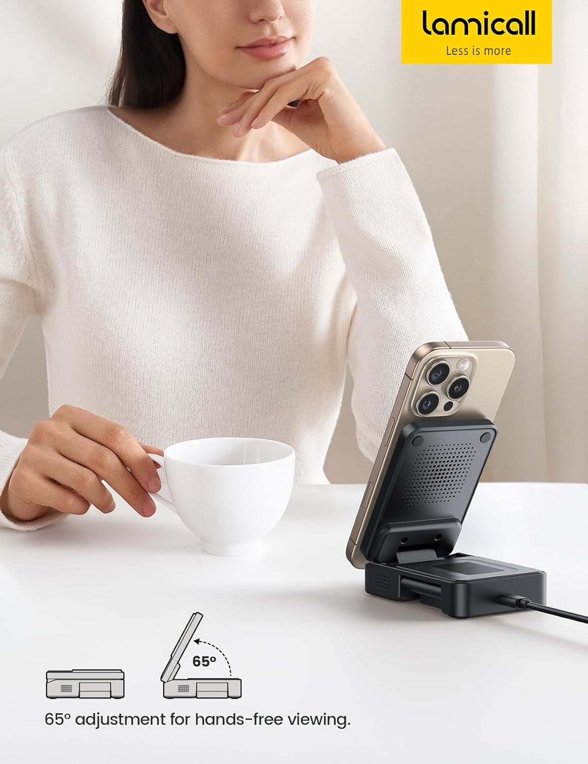 image:imageLamicall 3in1 Foldable Charging Station for Apple MagSafe PalmSized TravelReady Wireless Charging Stand for iPhone 171615141312 Series Apple Watch amp AirPods StayCool DesignEbony Adapter