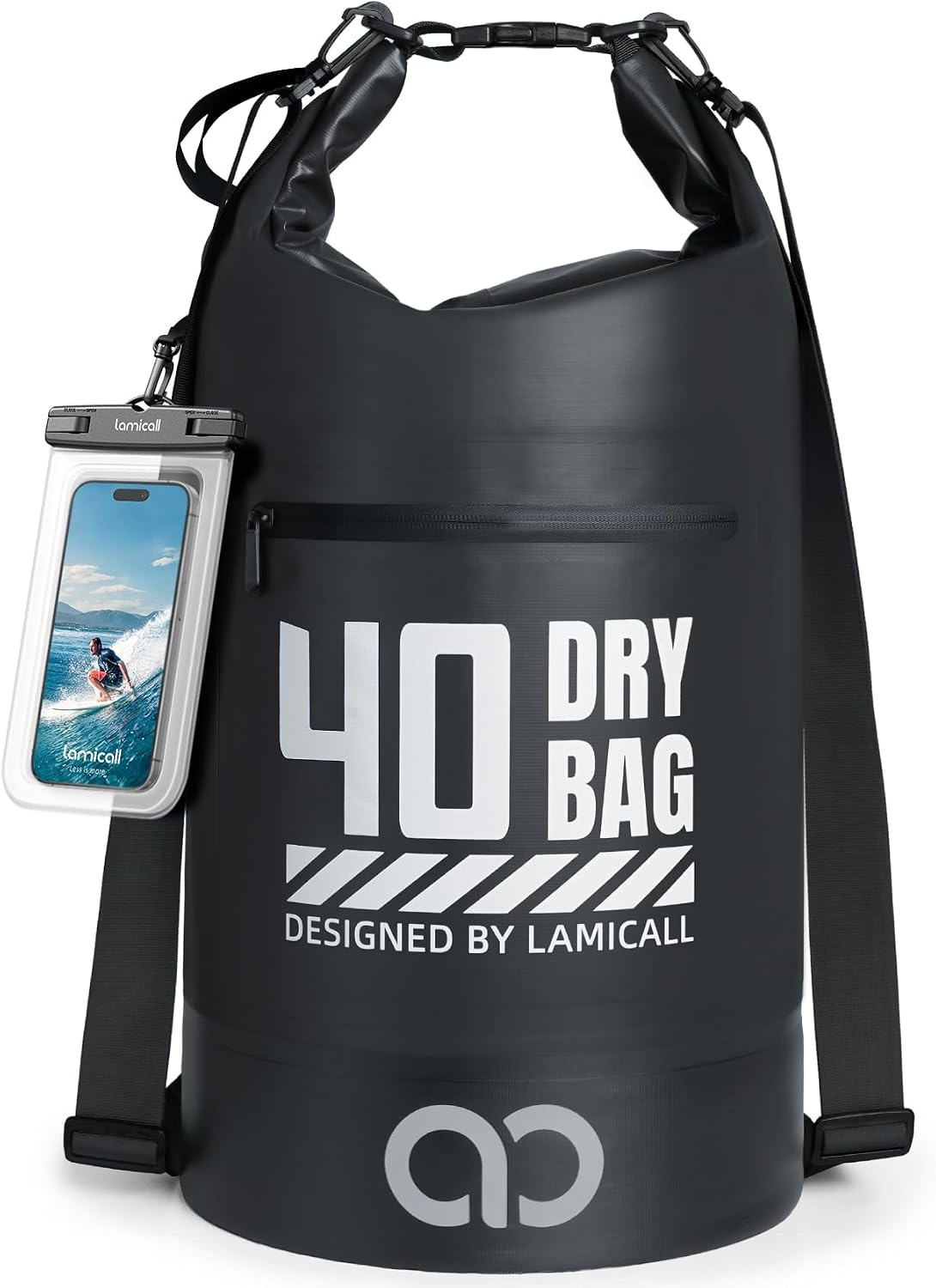 image:imageLamicall 40L amp 40L Dry Bag Waterproof Backpack Zippered Pocket Roll Top Waterproof Bag Black amp Lemon Yellow