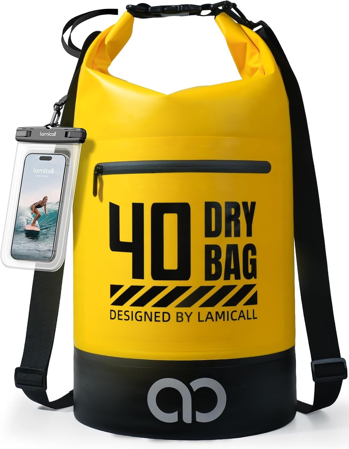 image:imageLamicall 40L amp 40L Dry Bag Waterproof Backpack Zippered Pocket Roll Top Waterproof Bag Black amp Lemon Yellow