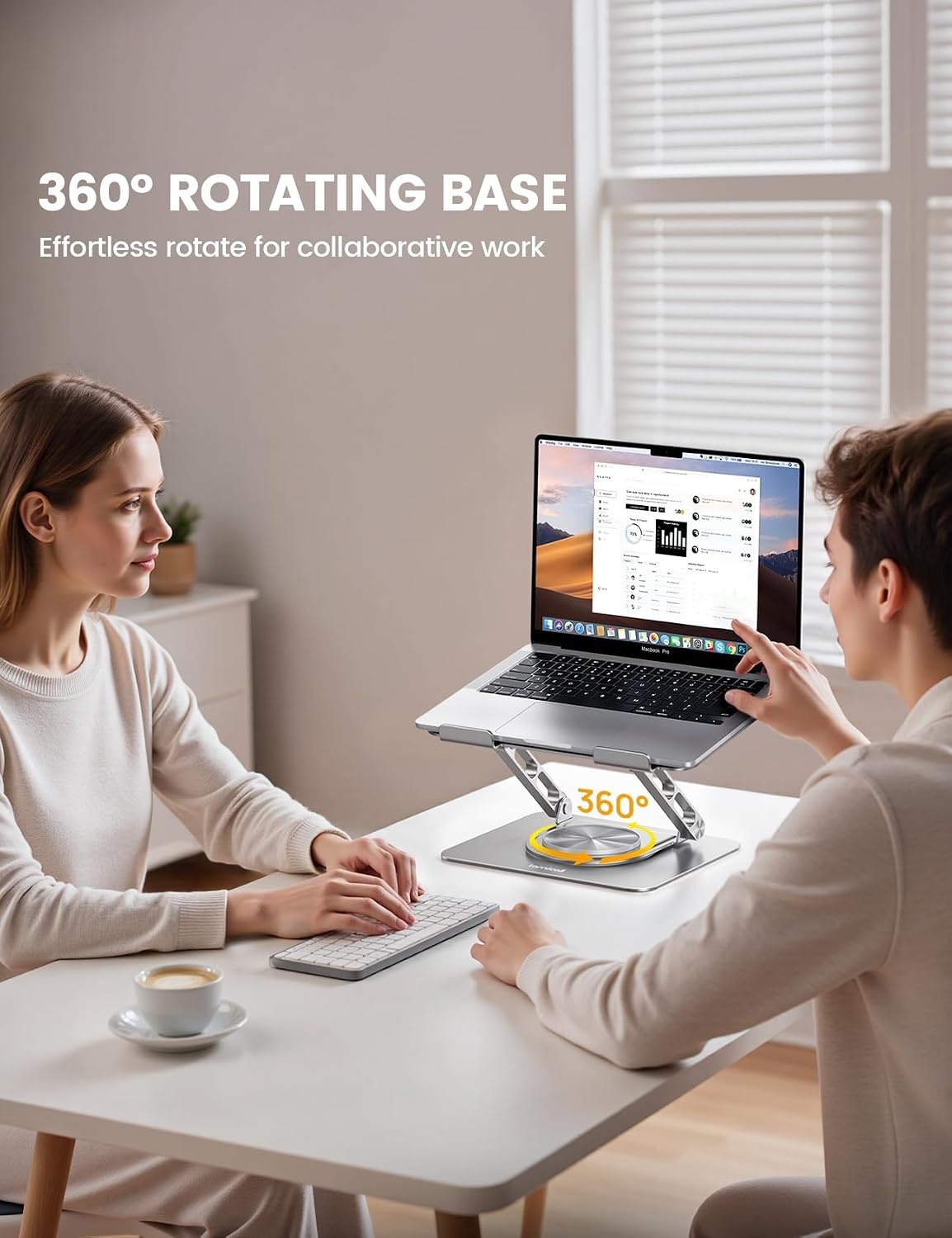 image:imageLamicall Adjustable Laptop Stand for Desk 360 Rotating Base for 10173 Aluminum Laptop Riser Ergonomic Computer Stand Foldable Protable fits MacBook Neo Air Pro Dell HP Lenovo Office Home BlackNEW Upgraded Silver