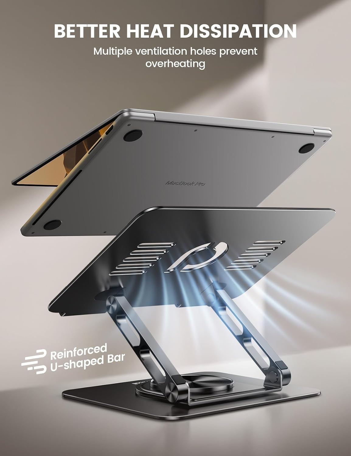image:imageLamicall Adjustable Laptop Stand for Desk 360 Rotating Base for 10173 Aluminum Laptop Riser Ergonomic Computer Stand Foldable Protable fits MacBook Neo Air Pro Dell HP Lenovo Office Home BlackBlack
