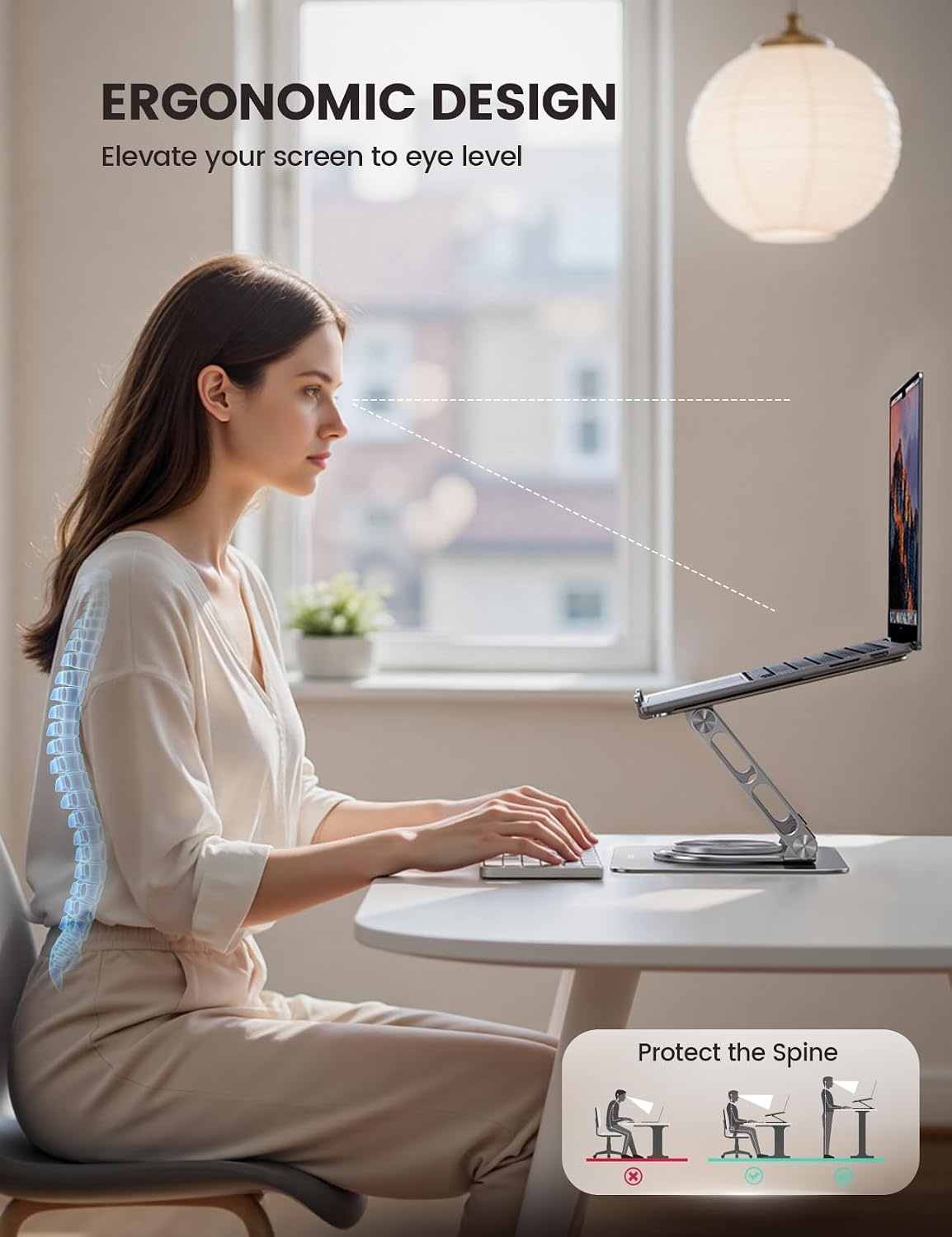 image:imageLamicall Adjustable Laptop Stand for Desk 360 Rotating Base for 10173 Aluminum Laptop Riser Ergonomic Computer Stand Foldable Protable fits MacBook Neo Air Pro Dell HP Lenovo Office Home BlackNEW Upgraded Silver