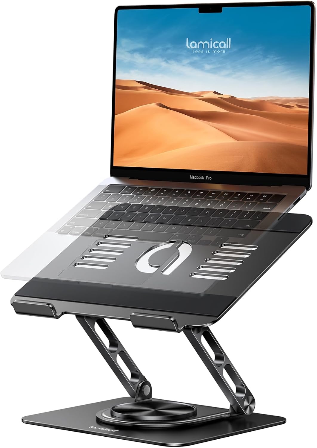 image:imageLamicall Adjustable Laptop Stand for Desk 360 Rotating Base for 10173 Aluminum Laptop Riser Ergonomic Computer Stand Foldable Protable fits MacBook Neo Air Pro Dell HP Lenovo Office Home BlackBlack