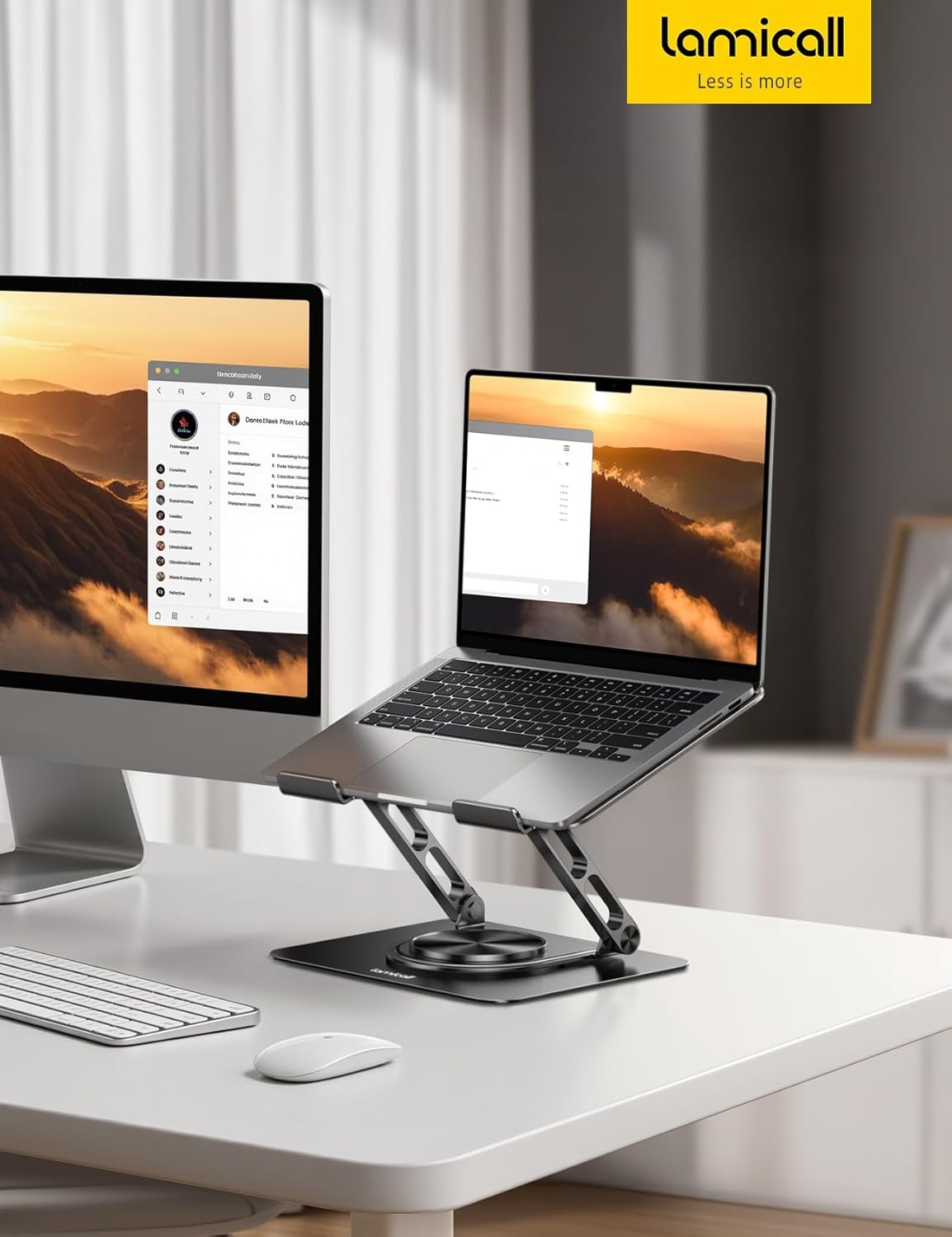 image:imageLamicall Adjustable Laptop Stand for Desk 360 Rotating Base for 10173 Aluminum Laptop Riser Ergonomic Computer Stand Foldable Protable fits MacBook Neo Air Pro Dell HP Lenovo Office Home BlackBlack