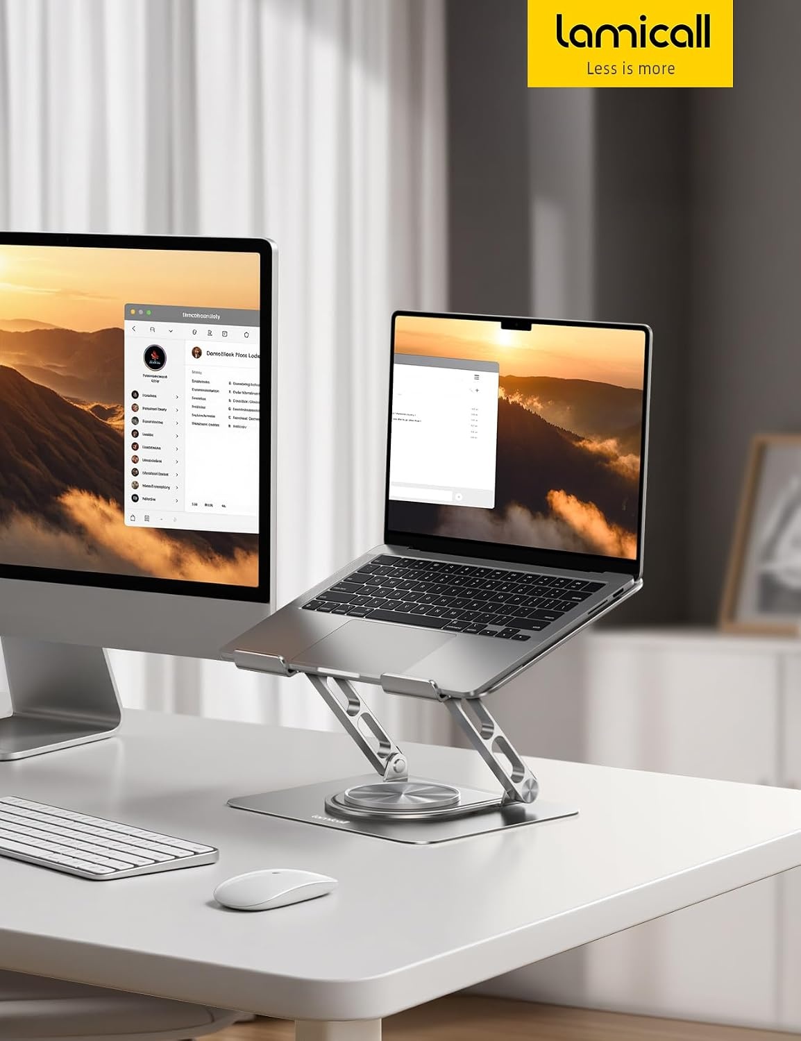 image:imageLamicall Adjustable Laptop Stand for Desk 360 Rotating Base for 10173 Aluminum Laptop Riser Ergonomic Computer Stand Foldable Protable fits MacBook Neo Air Pro Dell HP Lenovo Office Home BlackNEW Upgraded Silver