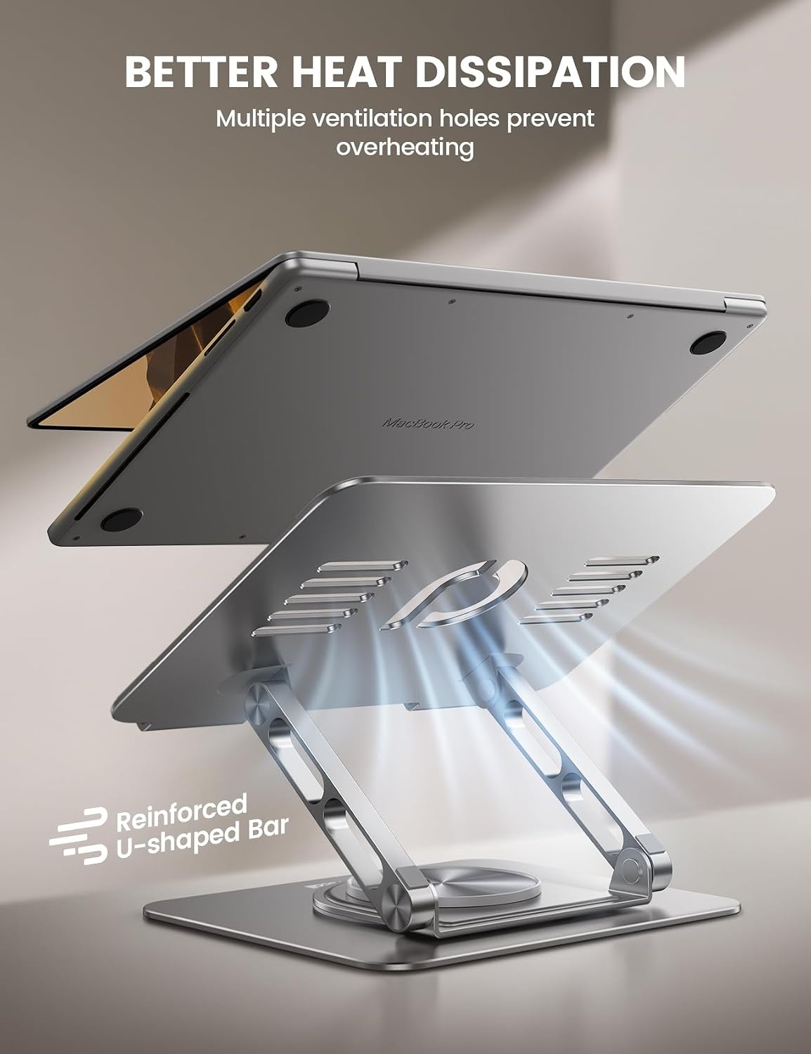 image:imageLamicall Adjustable Laptop Stand for Desk 360 Rotating Base for 10173 Aluminum Laptop Riser Ergonomic Computer Stand Foldable Protable fits MacBook Neo Air Pro Dell HP Lenovo Office Home BlackNEW Upgraded Silver