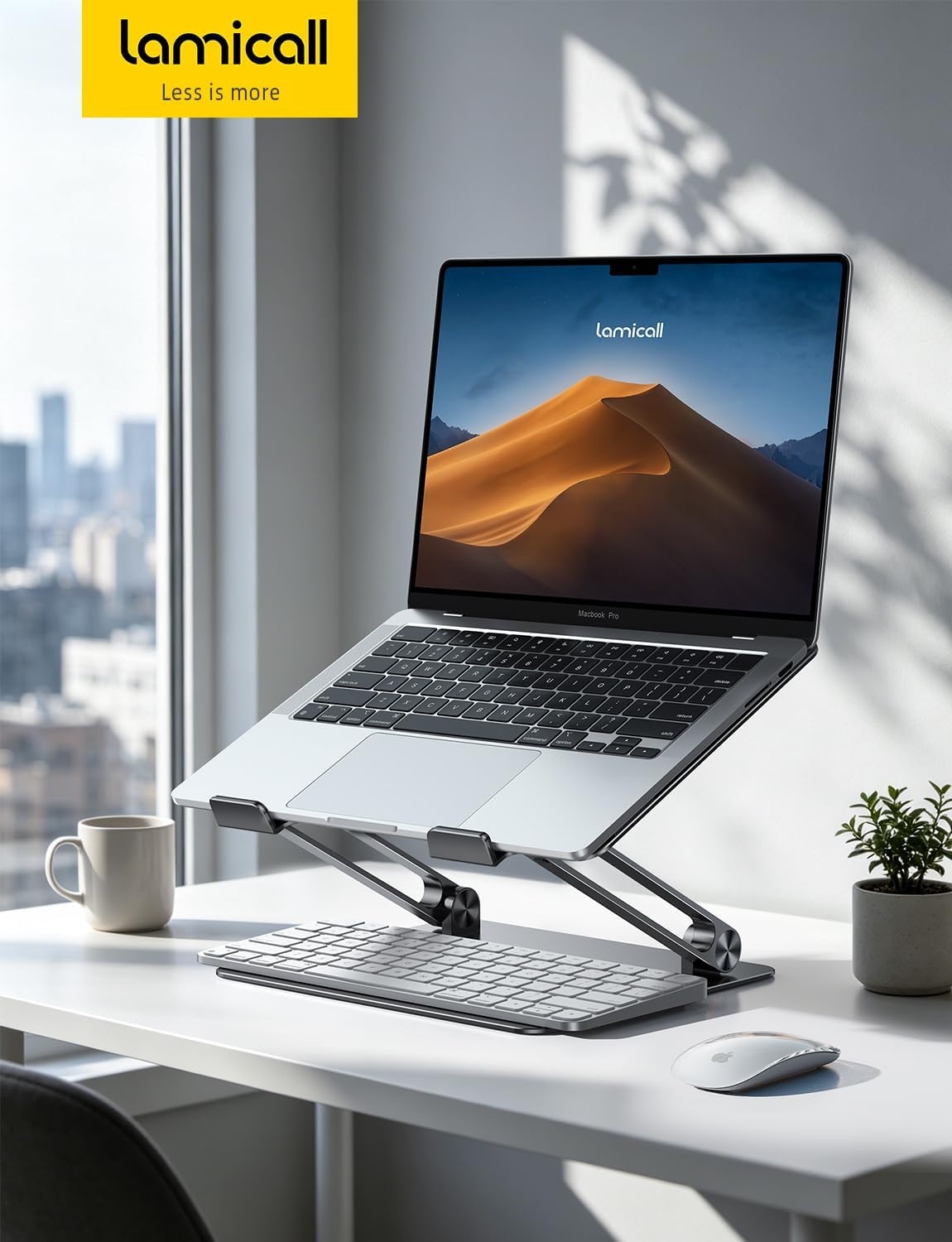 image:imageLamicall Adjustable Laptop Stand for Desk for MacBook Air Pro HP 10173 Aluminum Computer Notebook Holder Portable Laptop Riser Foldable Ergonomic Office Desk Accessories for Dell XPS Silver2Black