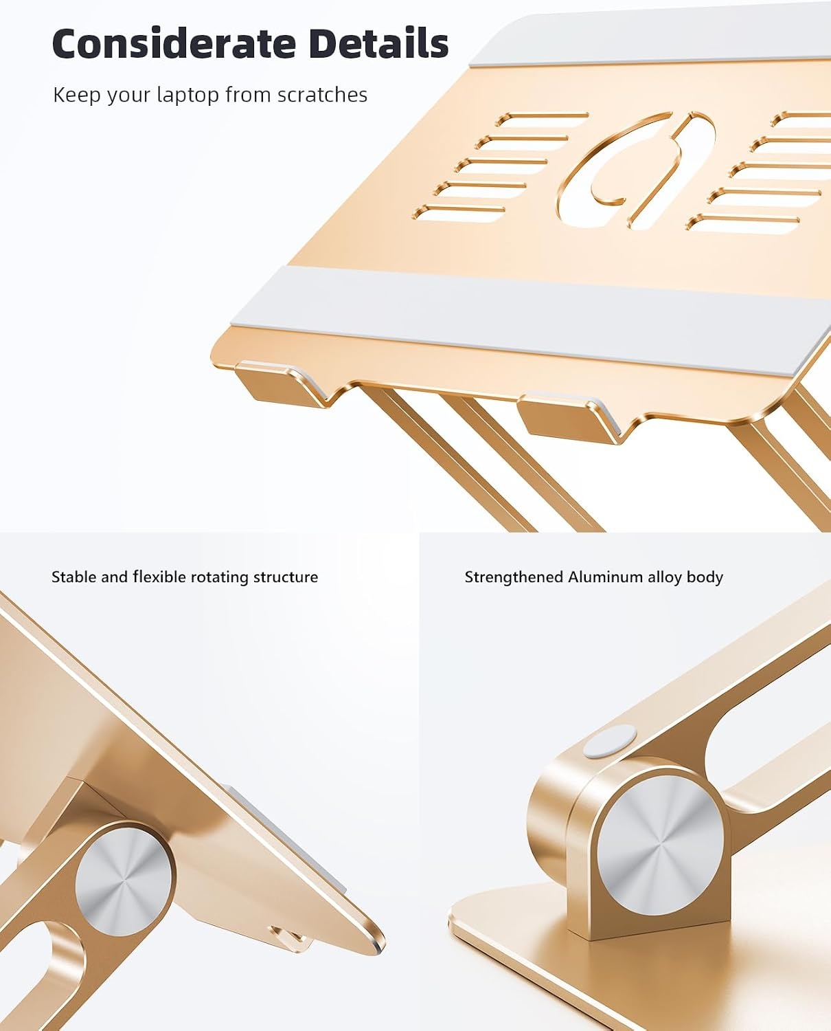 image:imageLamicall Adjustable Laptop Stand for Desk for MacBook Air Pro HP 10173 Aluminum Computer Notebook Holder Portable Laptop Riser Foldable Ergonomic Office Desk Accessories for Dell XPS Silver5Gold