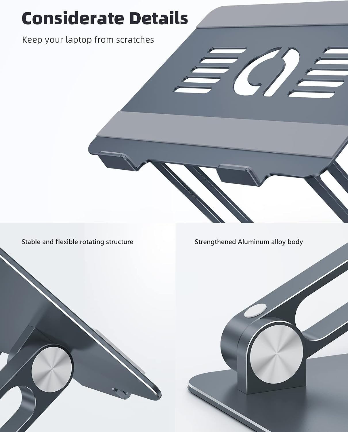 image:imageLamicall Adjustable Laptop Stand for Desk for MacBook Air Pro HP 10173 Aluminum Computer Notebook Holder Portable Laptop Riser Foldable Ergonomic Office Desk Accessories for Dell XPS Silver3Gray