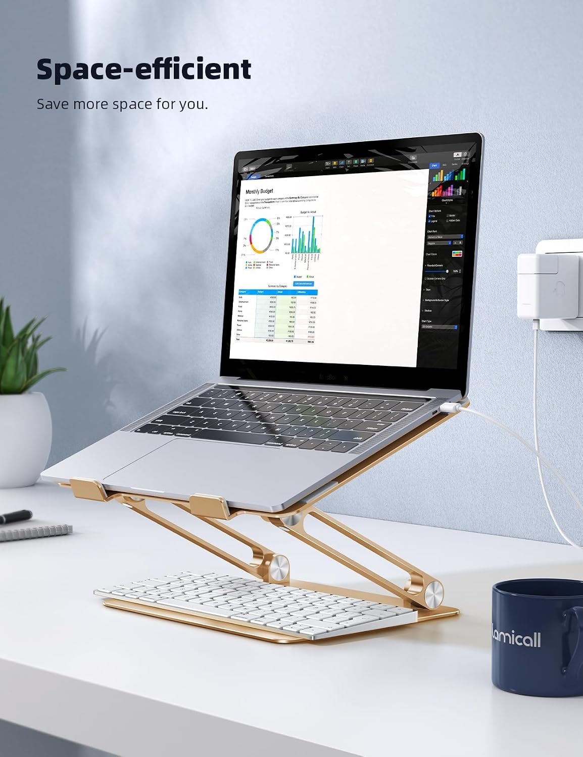 image:imageLamicall Adjustable Laptop Stand for Desk for MacBook Air Pro HP 10173 Aluminum Computer Notebook Holder Portable Laptop Riser Foldable Ergonomic Office Desk Accessories for Dell XPS Silver5Gold