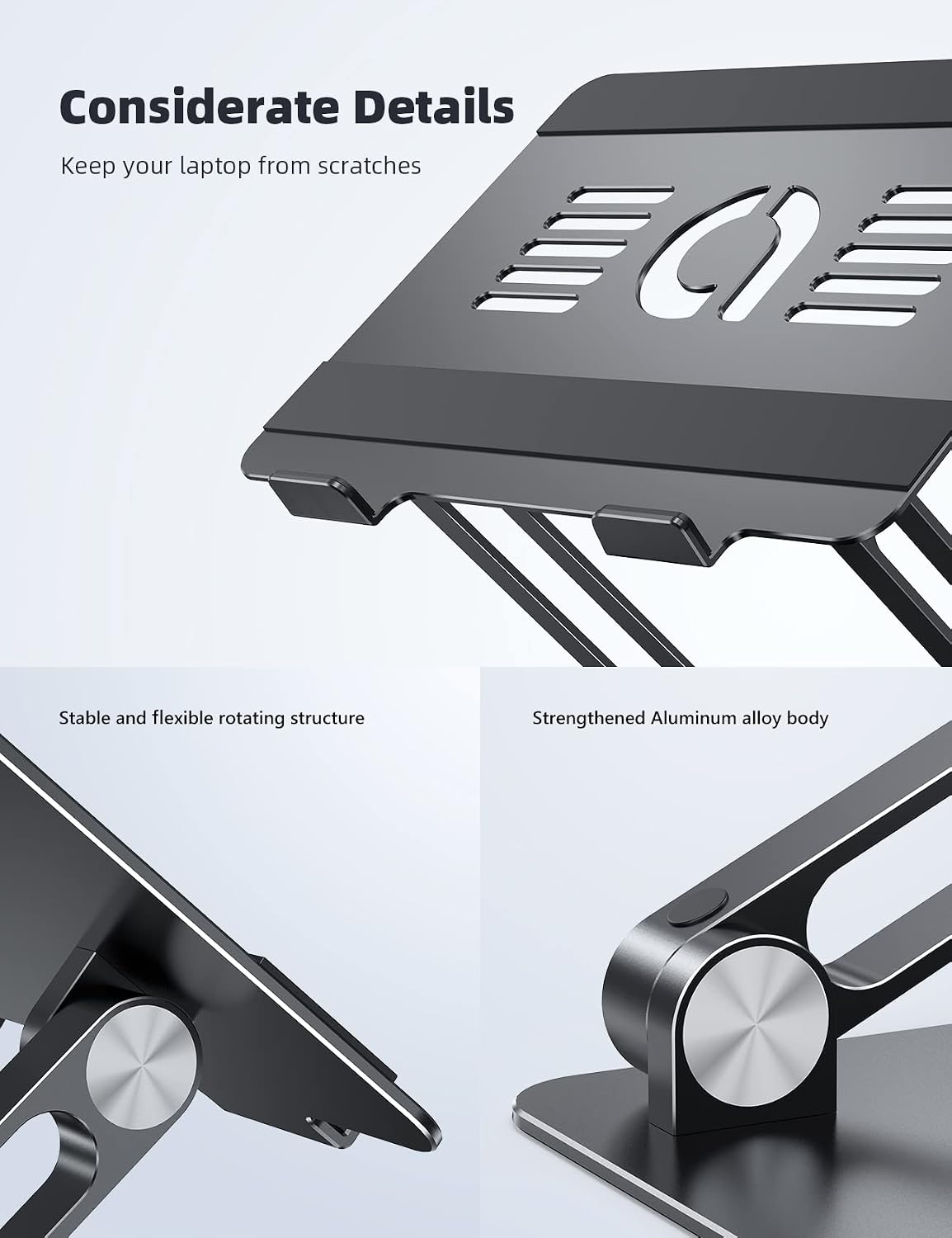 image:imageLamicall Adjustable Laptop Stand for Desk for MacBook Air Pro HP 10173 Aluminum Computer Notebook Holder Portable Laptop Riser Foldable Ergonomic Office Desk Accessories for Dell XPS Silver2Black