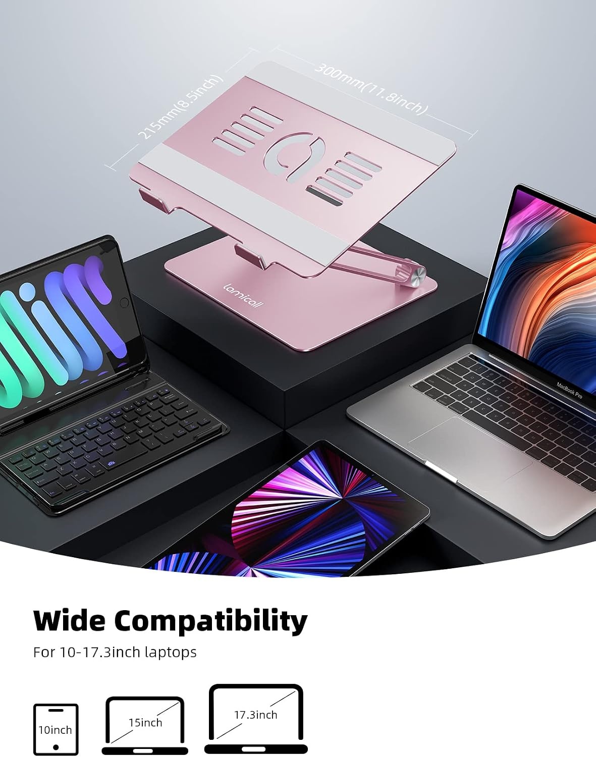 image:imageLamicall Adjustable Laptop Stand for Desk for MacBook Air Pro HP 10173 Aluminum Computer Notebook Holder Portable Laptop Riser Foldable Ergonomic Office Desk Accessories for Dell XPS Silver4Pink
