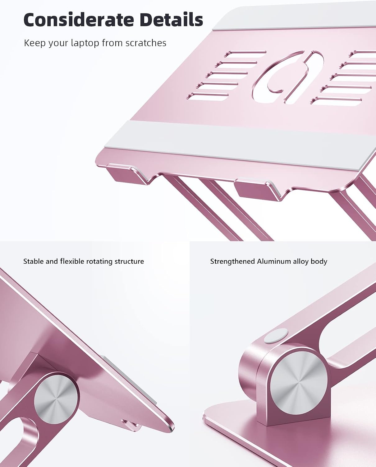 image:imageLamicall Adjustable Laptop Stand for Desk for MacBook Air Pro HP 10173 Aluminum Computer Notebook Holder Portable Laptop Riser Foldable Ergonomic Office Desk Accessories for Dell XPS Silver4Pink
