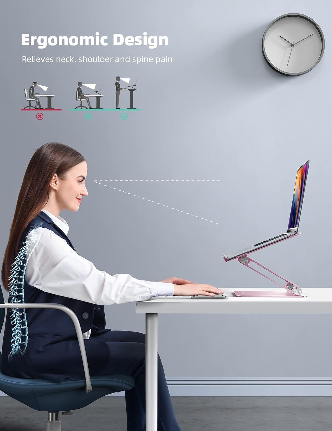 image:imageLamicall Adjustable Laptop Stand for Desk for MacBook Air Pro HP 10173 Aluminum Computer Notebook Holder Portable Laptop Riser Foldable Ergonomic Office Desk Accessories for Dell XPS Silver4Pink