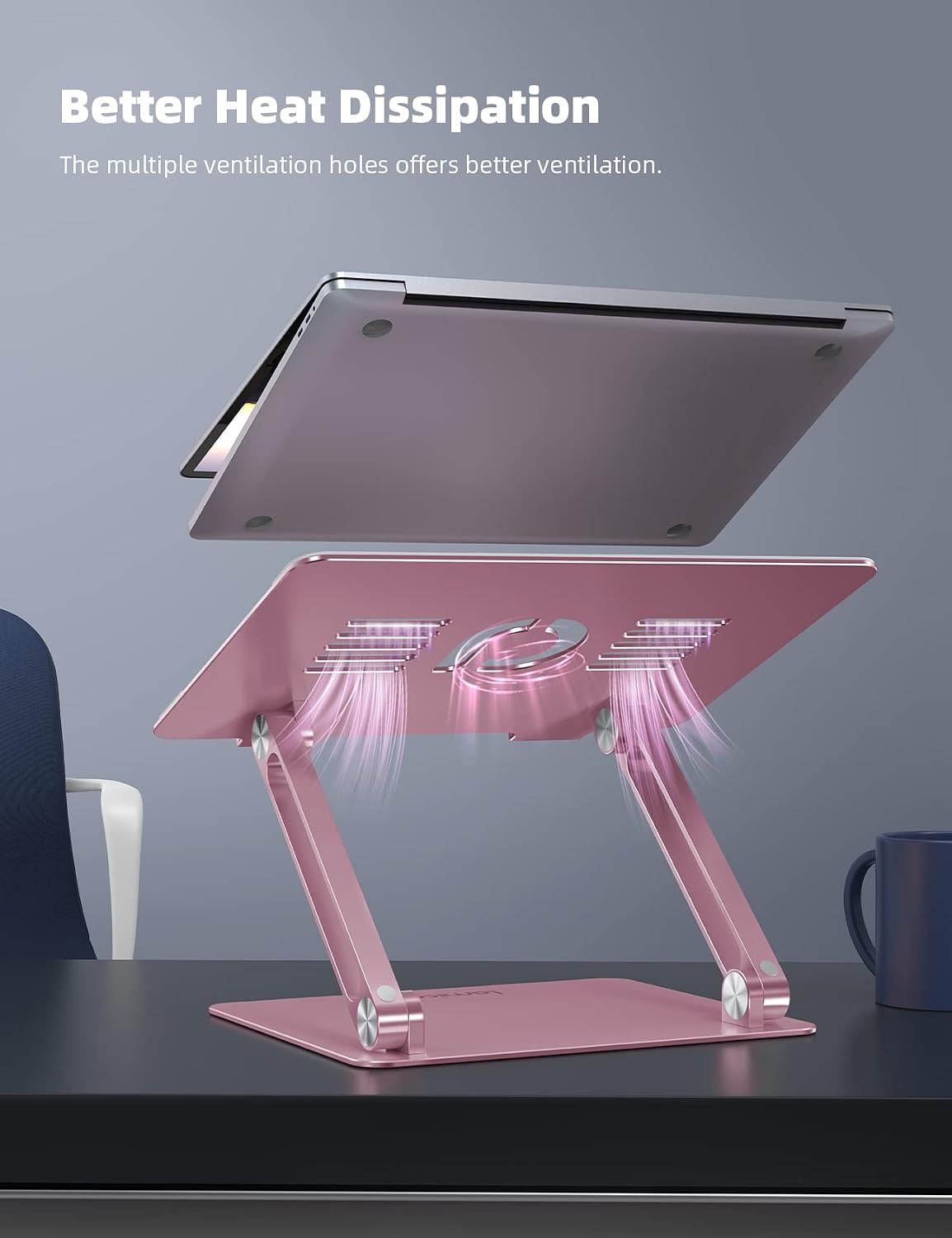 image:imageLamicall Adjustable Laptop Stand for Desk for MacBook Air Pro HP 10173 Aluminum Computer Notebook Holder Portable Laptop Riser Foldable Ergonomic Office Desk Accessories for Dell XPS Silver4Pink