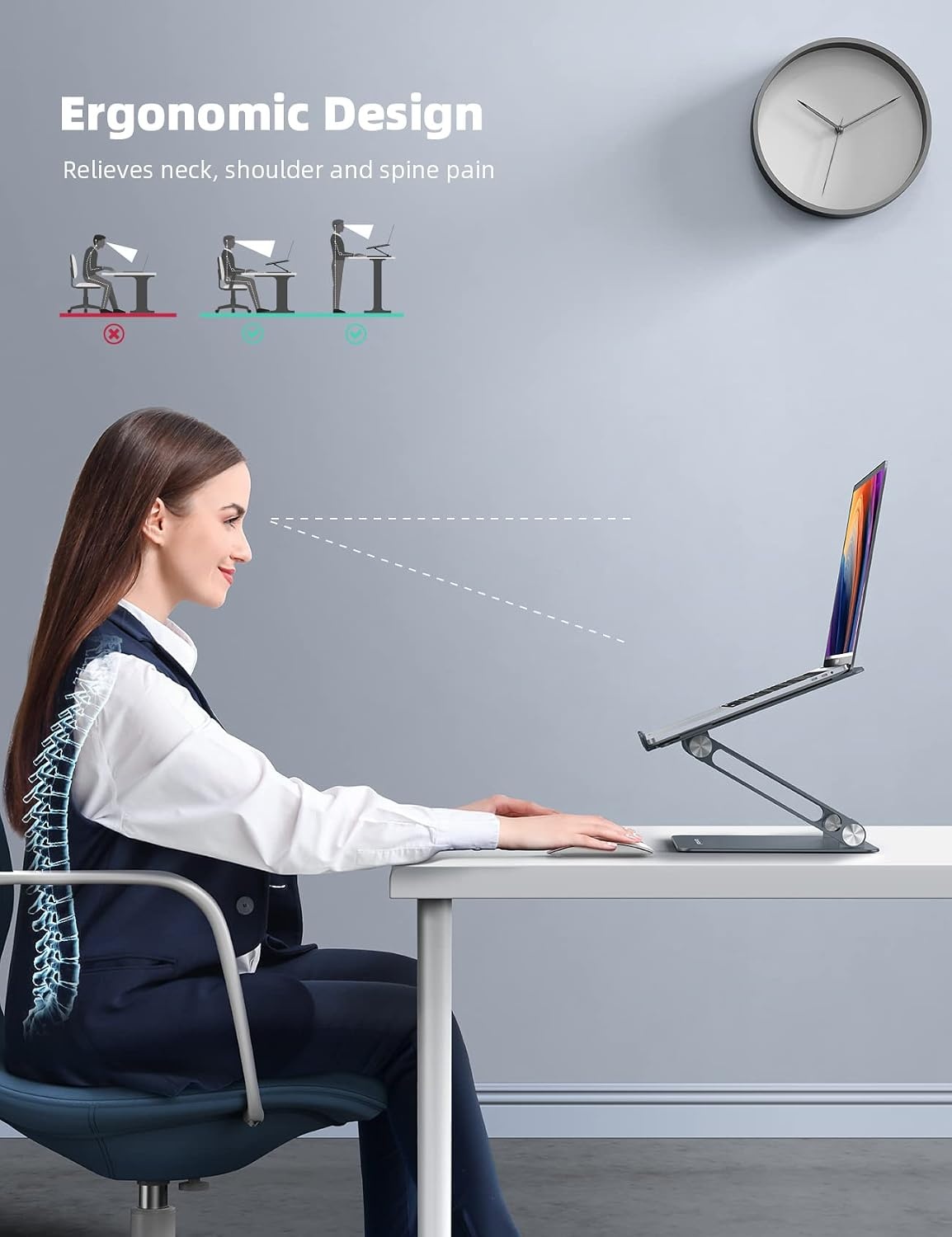 image:imageLamicall Adjustable Laptop Stand for Desk for MacBook Air Pro HP 10173 Aluminum Computer Notebook Holder Portable Laptop Riser Foldable Ergonomic Office Desk Accessories for Dell XPS Silver3Gray