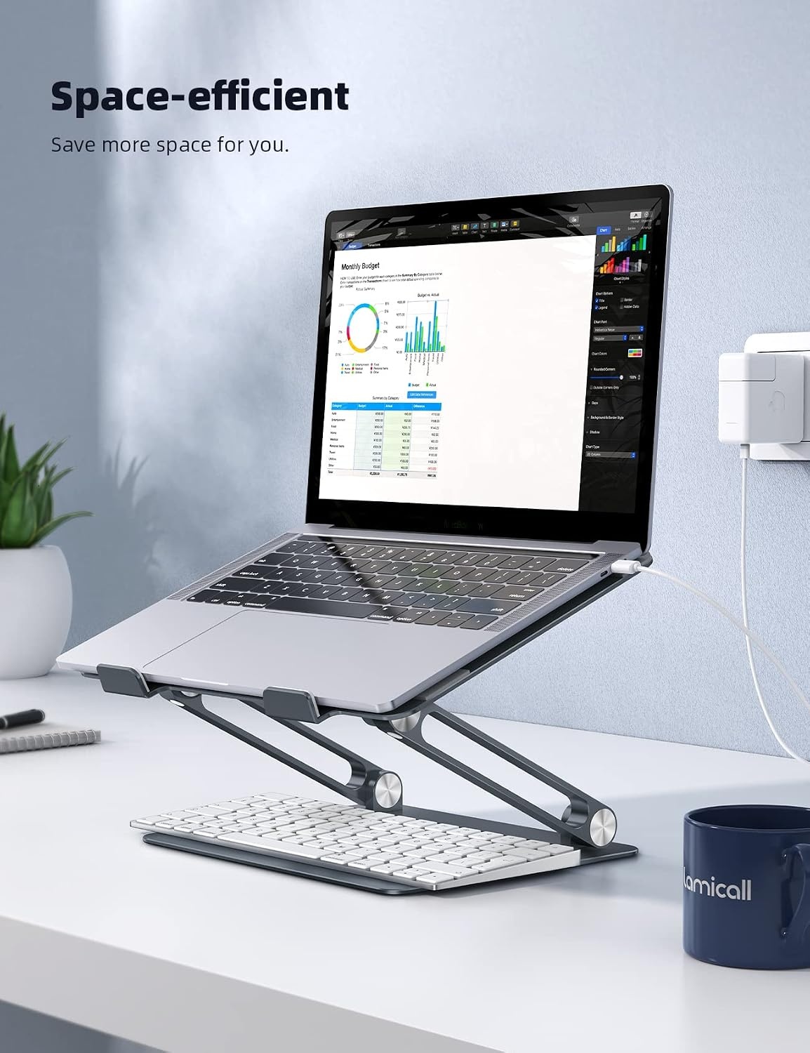 image:imageLamicall Adjustable Laptop Stand for Desk for MacBook Air Pro HP 10173 Aluminum Computer Notebook Holder Portable Laptop Riser Foldable Ergonomic Office Desk Accessories for Dell XPS Silver3Gray