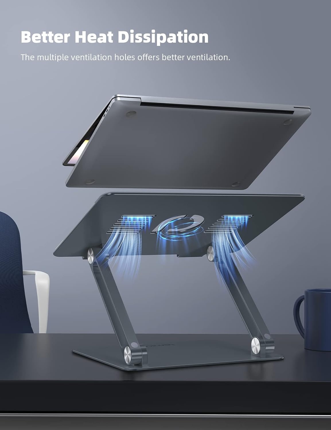 image:imageLamicall Adjustable Laptop Stand for Desk for MacBook Air Pro HP 10173 Aluminum Computer Notebook Holder Portable Laptop Riser Foldable Ergonomic Office Desk Accessories for Dell XPS Silver3Gray